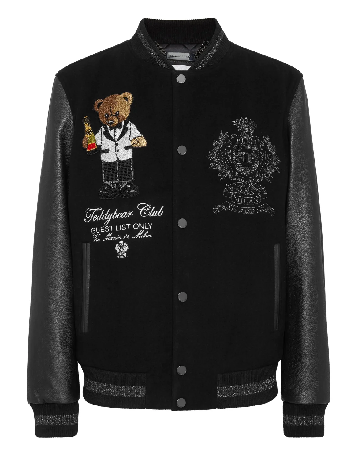Wool & Leather Varsity Bomber Jacket Teddy Stones, цвет: Черный