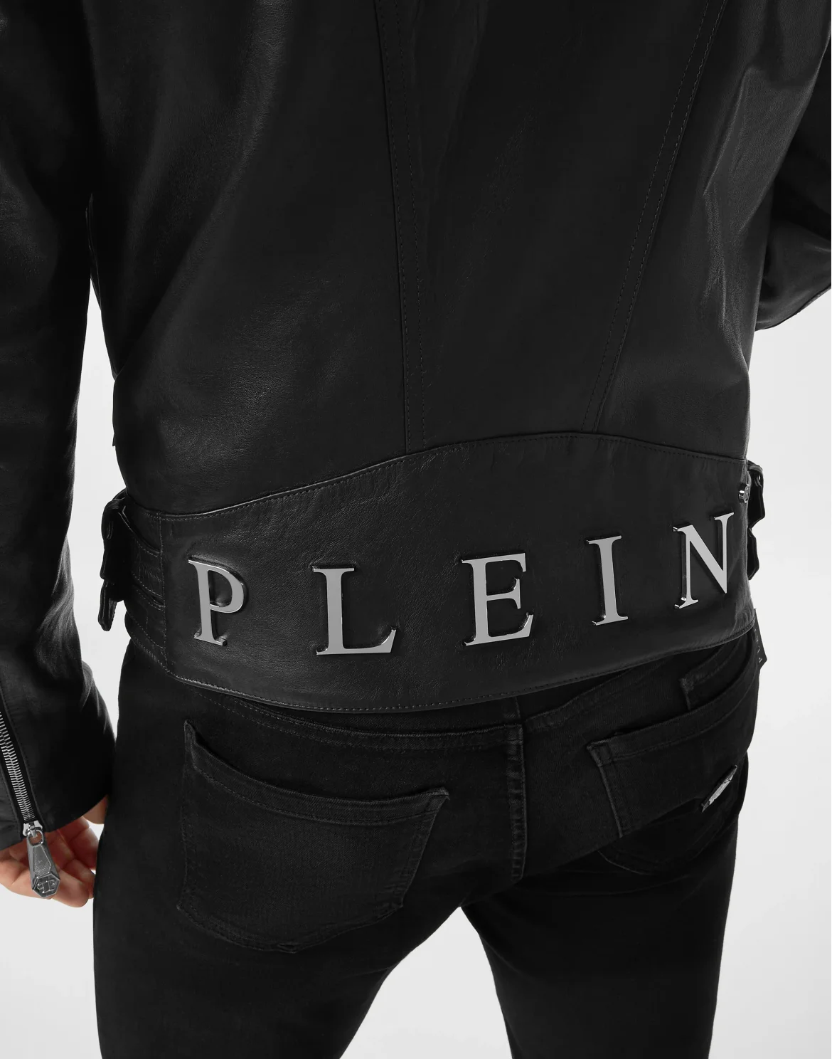Leather Biker Jacket with Shearling Collar, цвет: Черный
