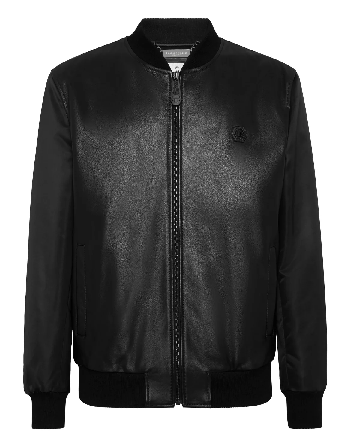 Leather Bomber with Nylon Sleeves, цвет: Черный