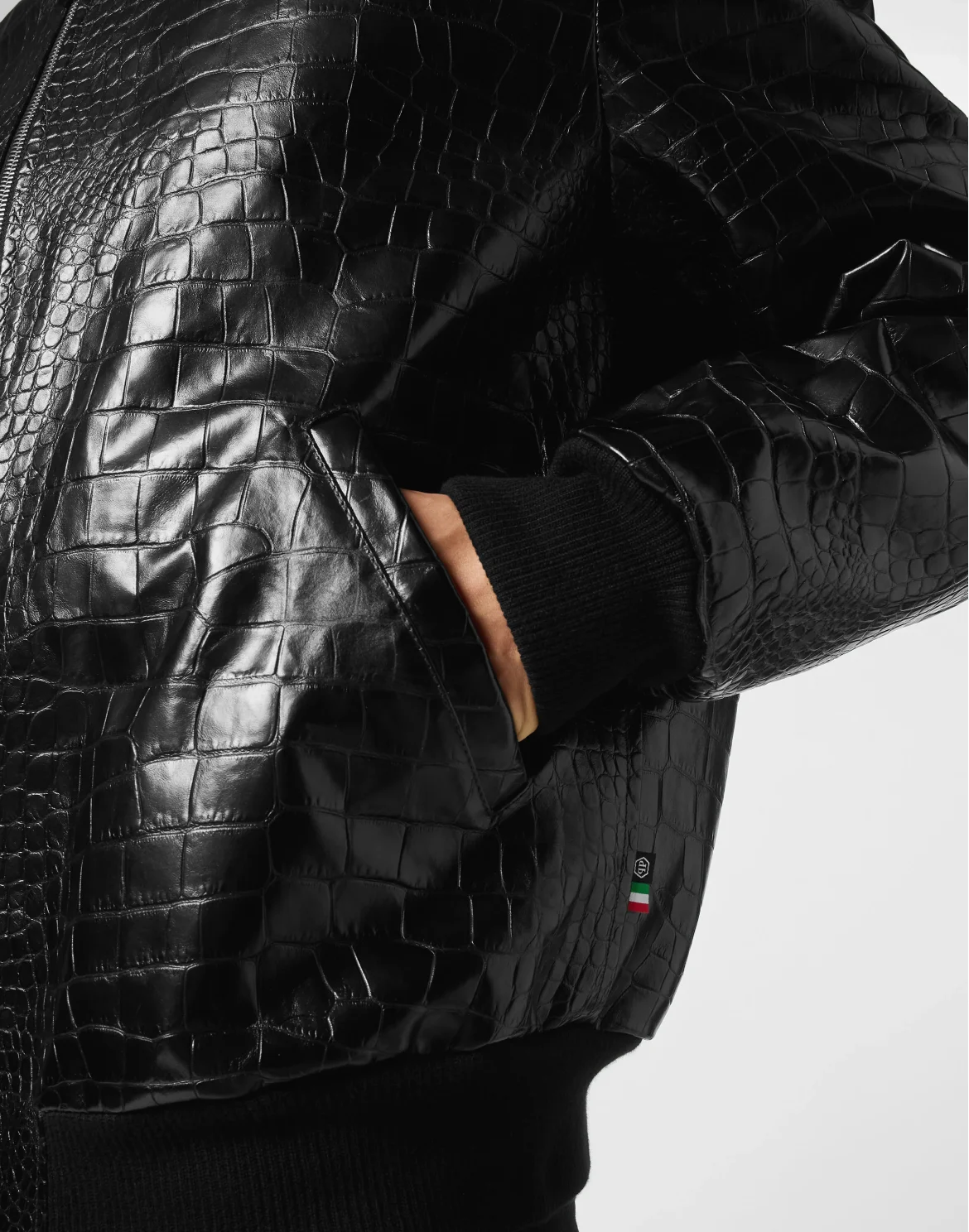 Leather Bomber Cocco Print, цвет: Черный