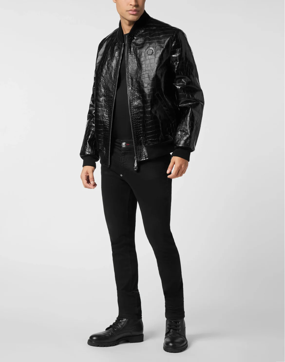 Leather Bomber Cocco Print, цвет: Черный