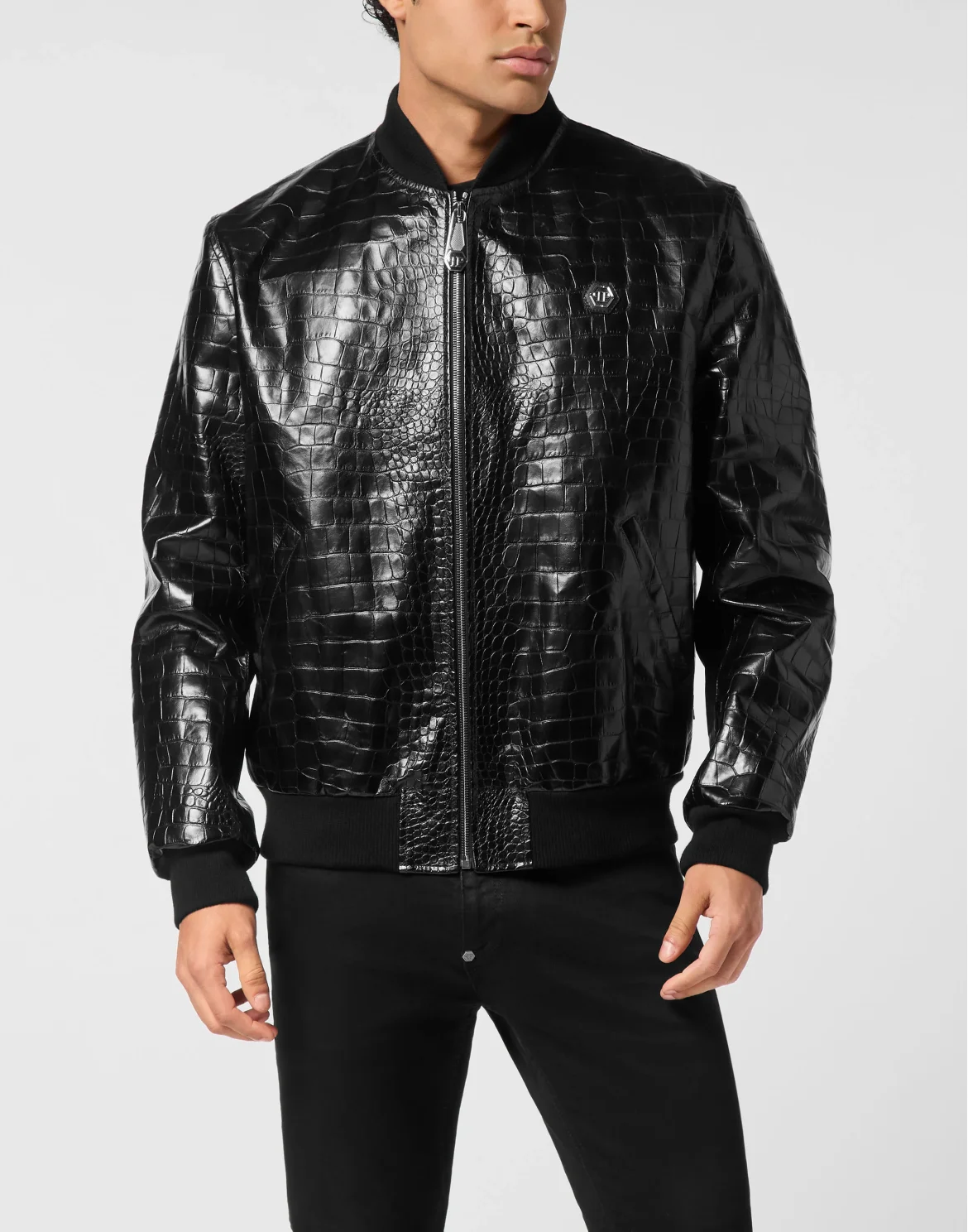 Leather Bomber Cocco Print, цвет: Черный