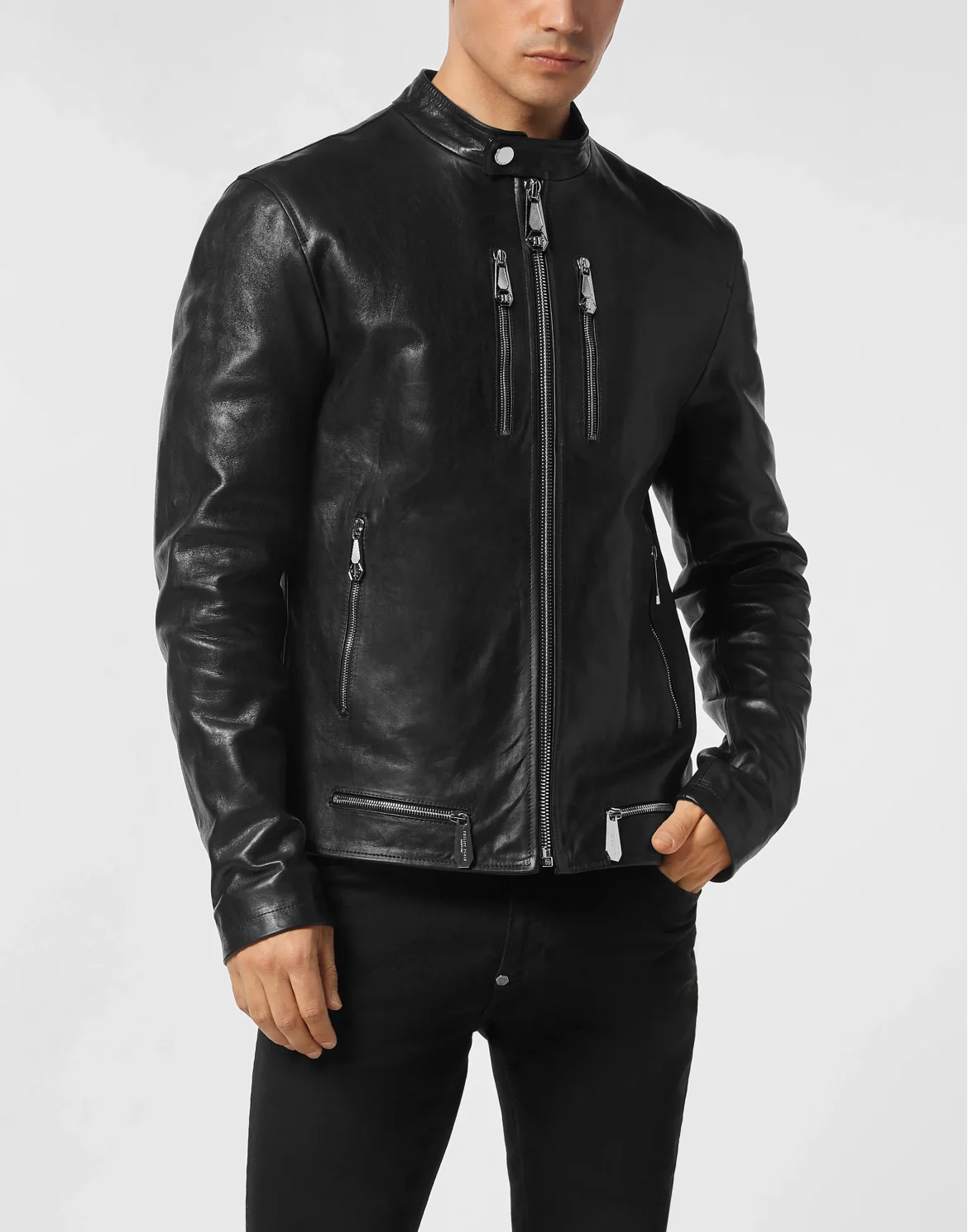 Leather Moto Jacket, цвет: Черный