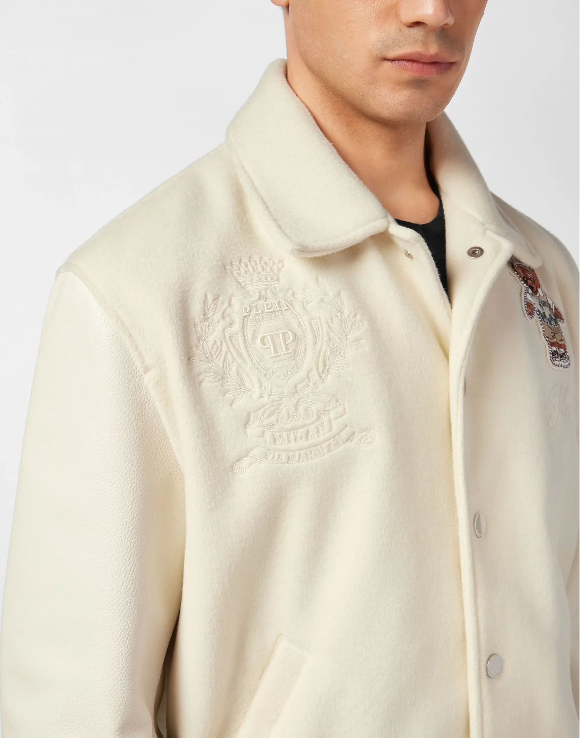 Leather and Wool Bomber Teddy Beach, цвет: Бежевый