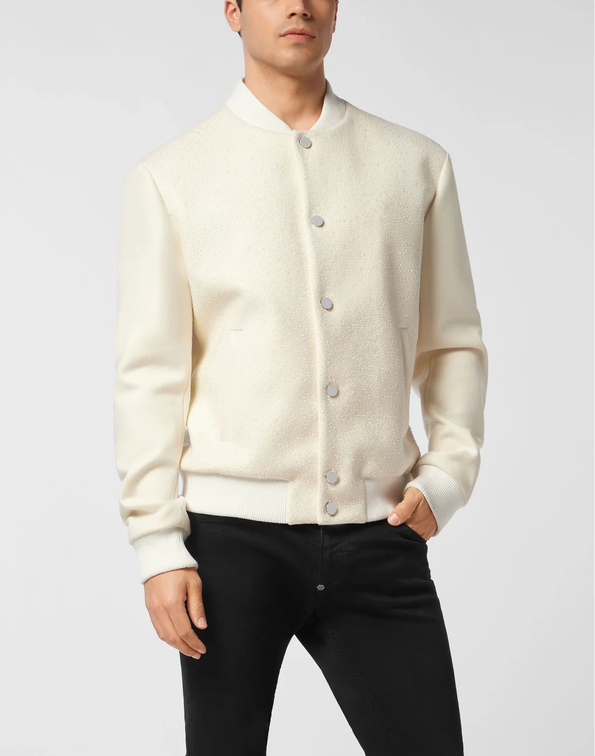 Wool Bomber With Transparent Strass, цвет: Бежевый