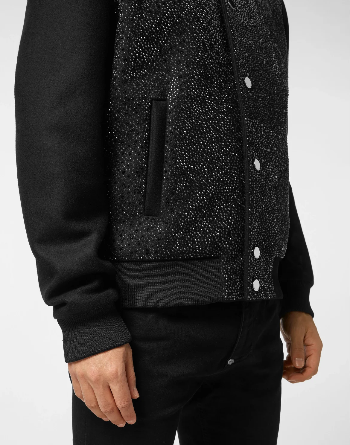 Wool Bomber With Transparent Strass, цвет: Черный