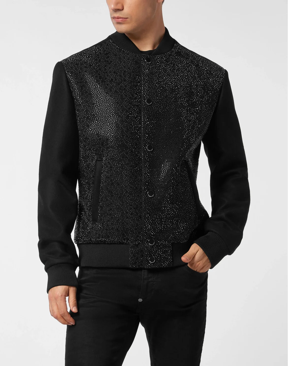 Wool Bomber With Transparent Strass, цвет: Черный