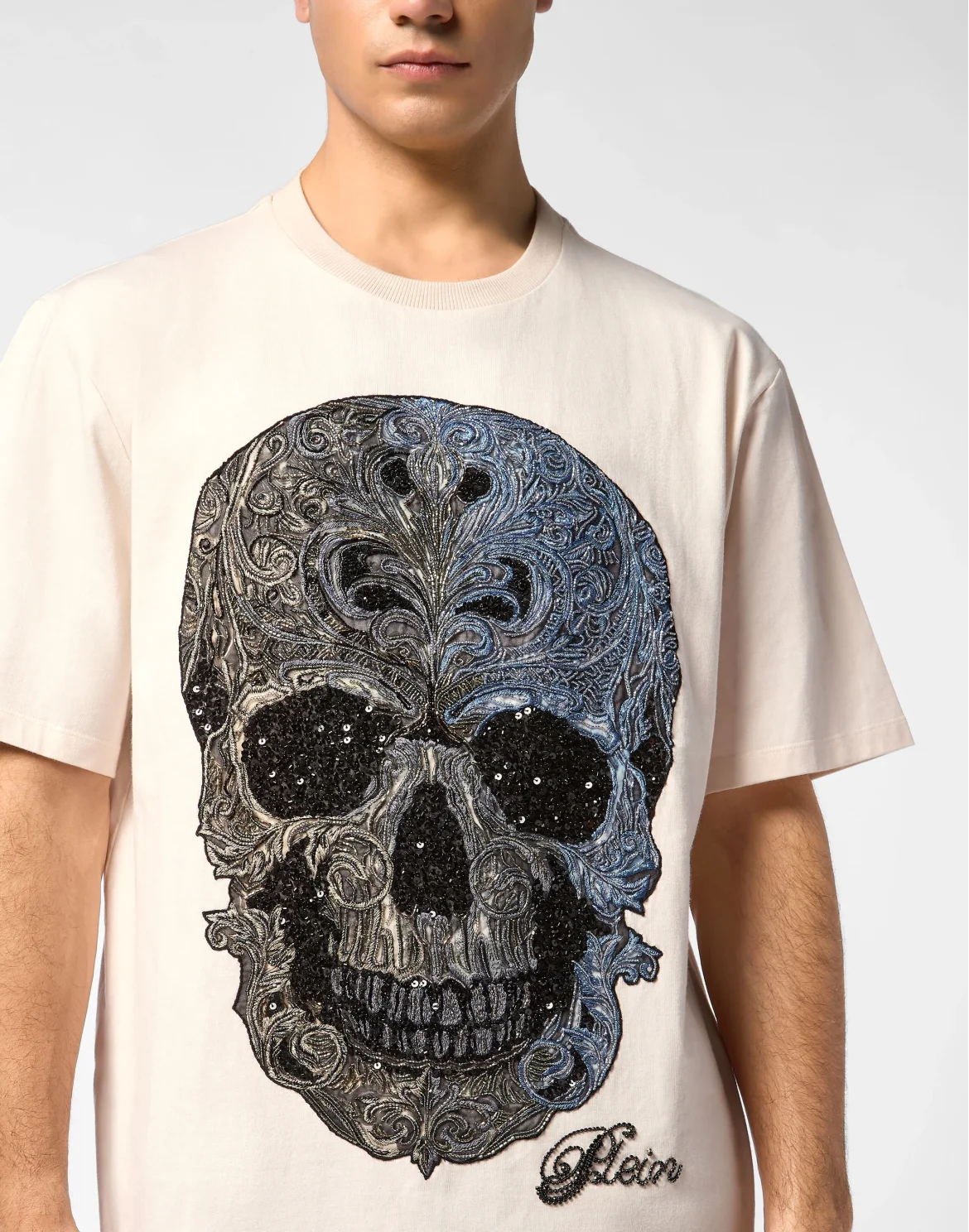 Degrade Round Neck T-Shirt Skull, цвет: Бежевый