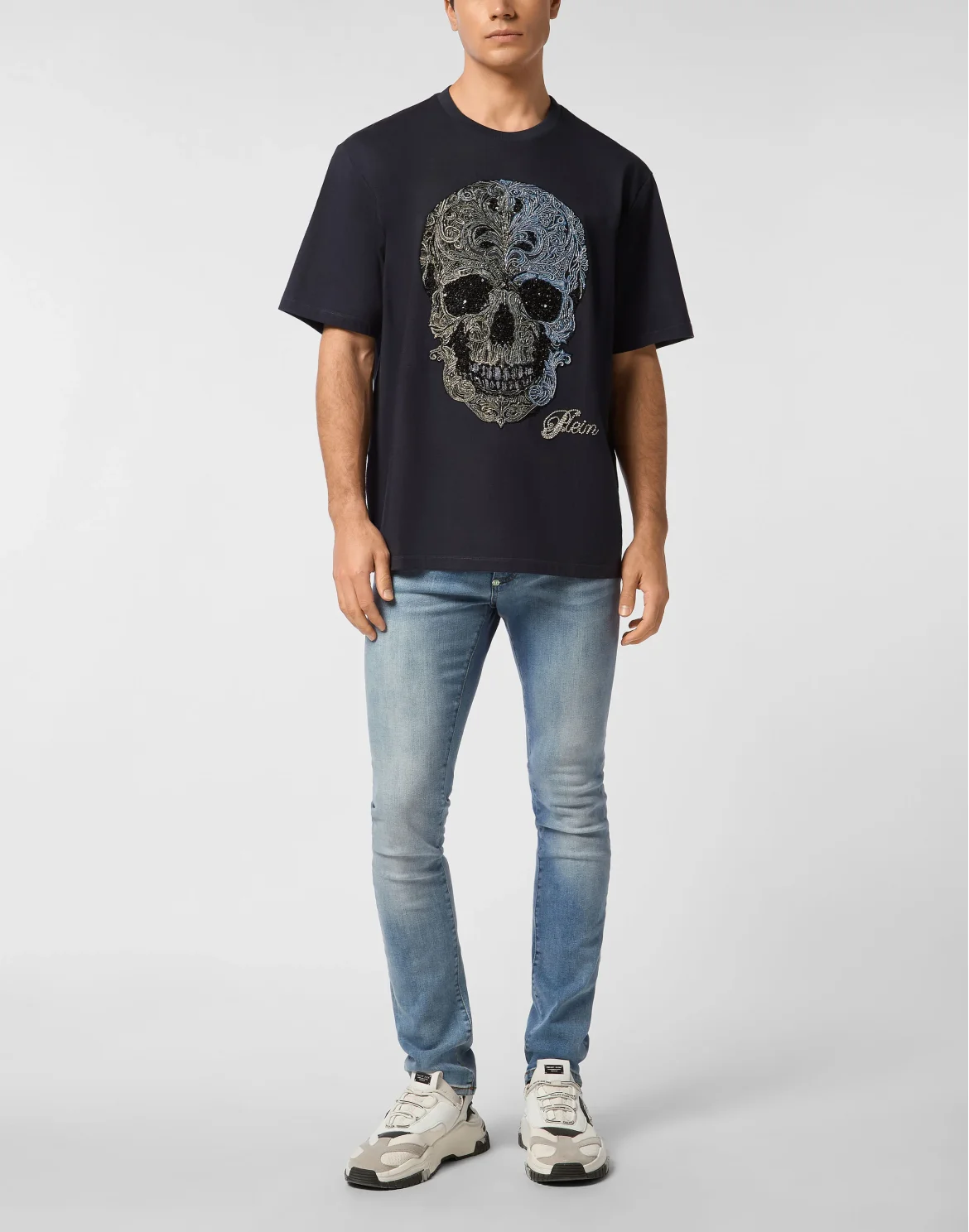 Degrade Round Neck T-Shirt Skull, цвет: Синий