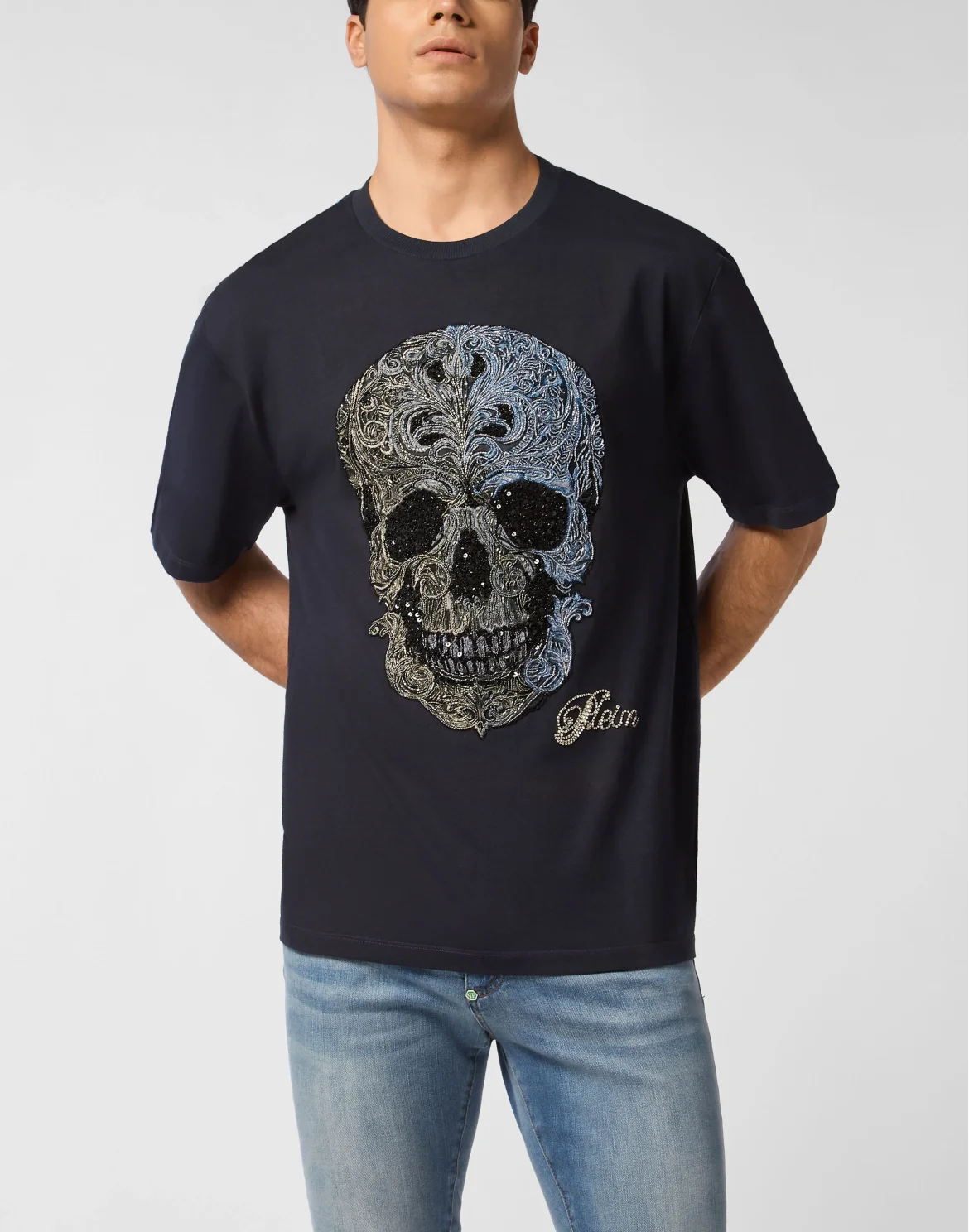 Degrade Round Neck T-Shirt Skull, цвет: Синий
