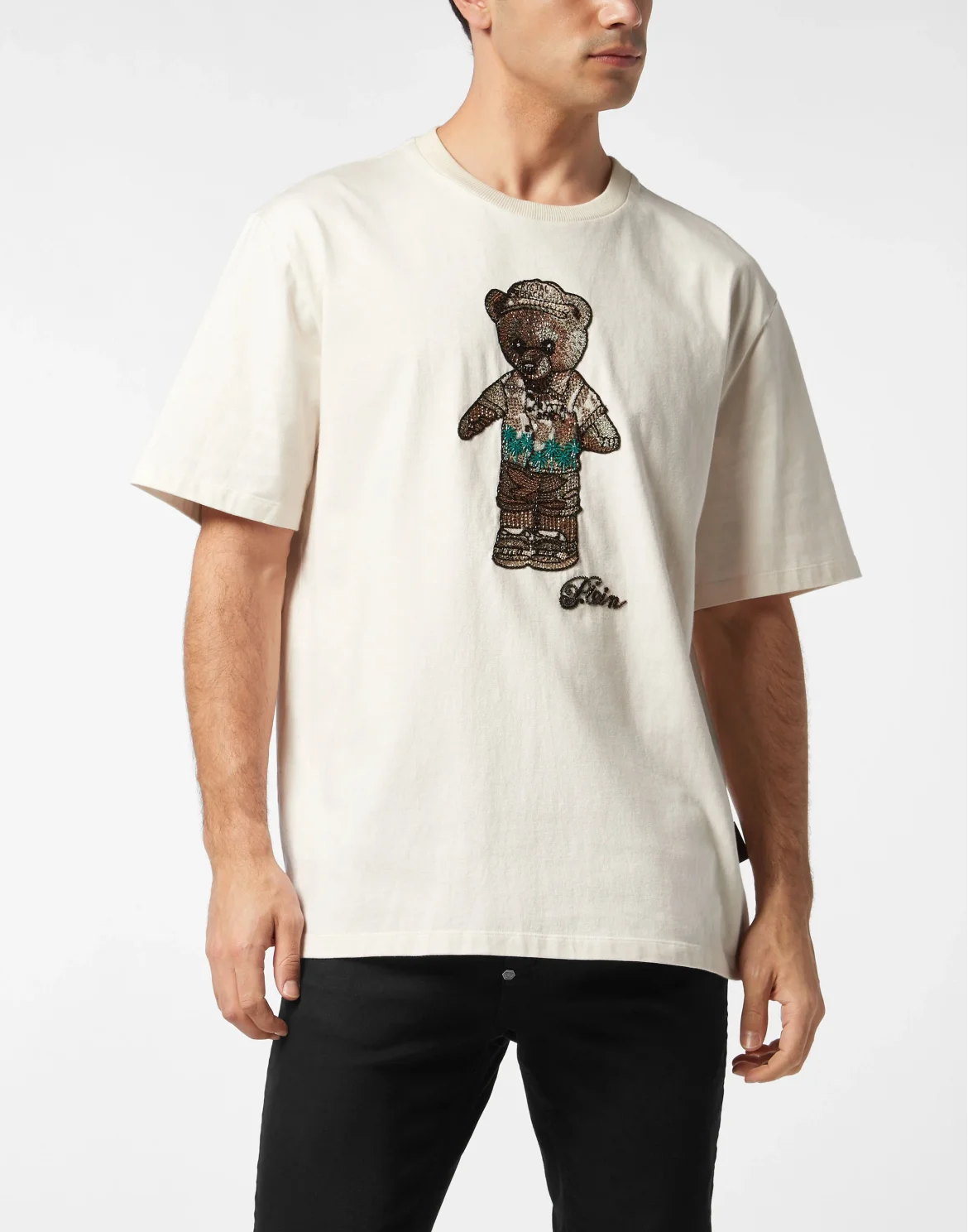 Crystal Round Neck T-Shirt Teddy Bear, цвет: Бежевый
