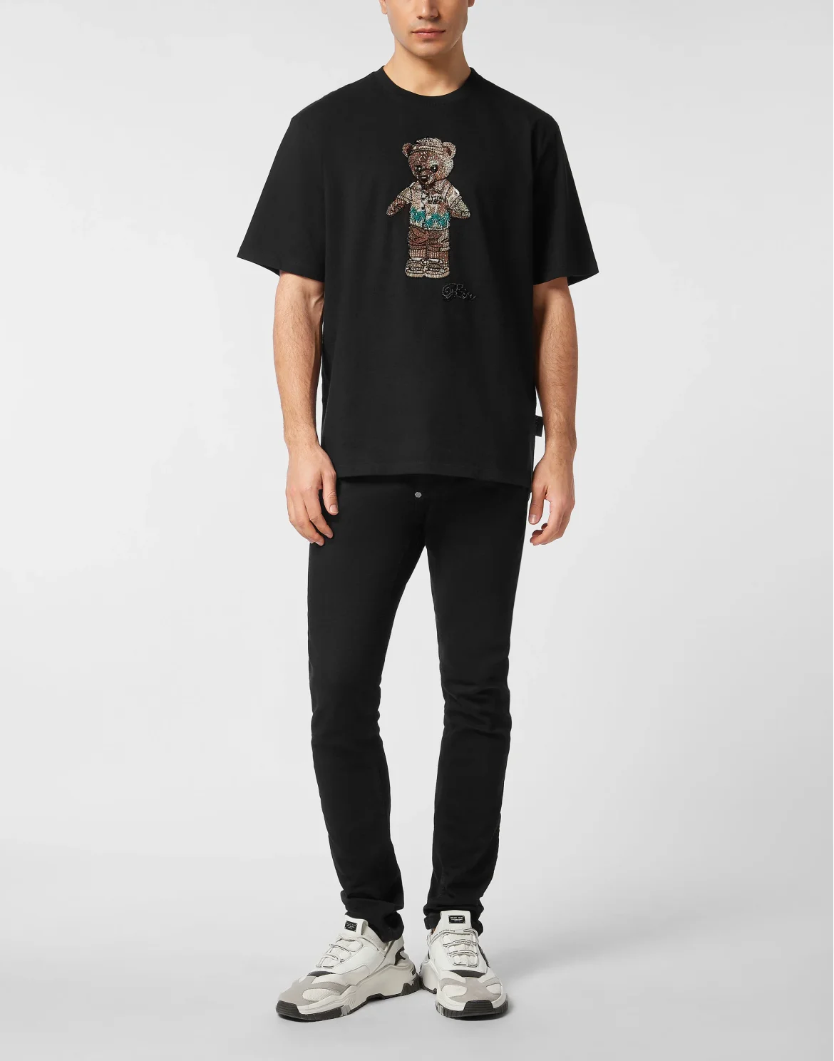 Crystal Round Neck T-Shirt Teddy Bear, цвет: Черный