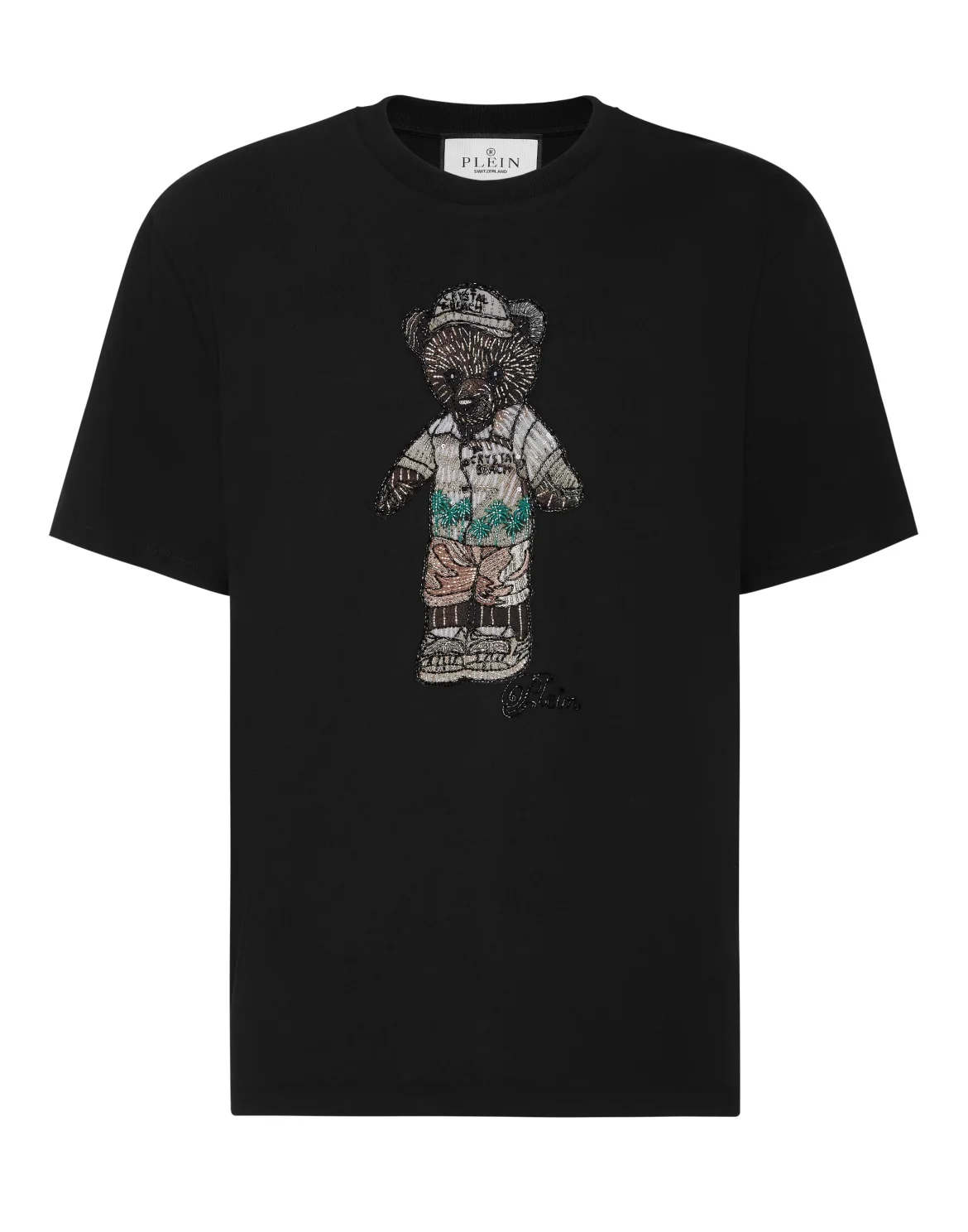 Crystal Round Neck T-Shirt Teddy Bear, цвет: Черный