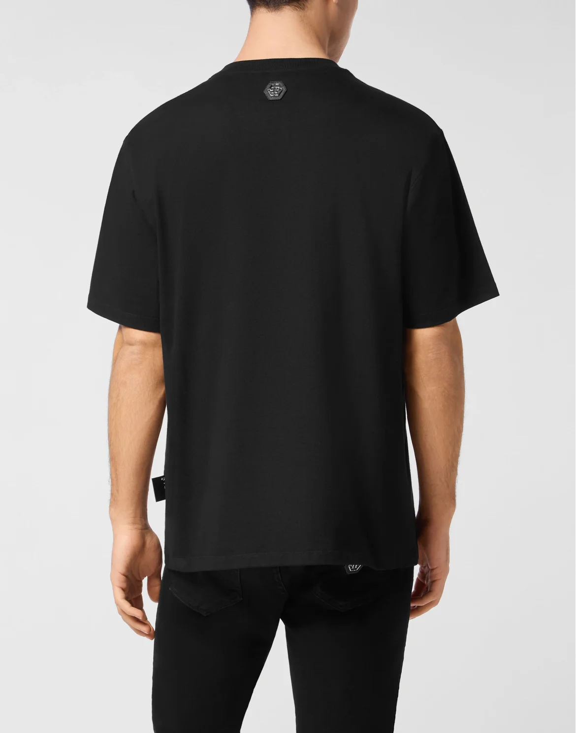 Black White Round Neck T-Shirt Teddy Bear, цвет: Черный