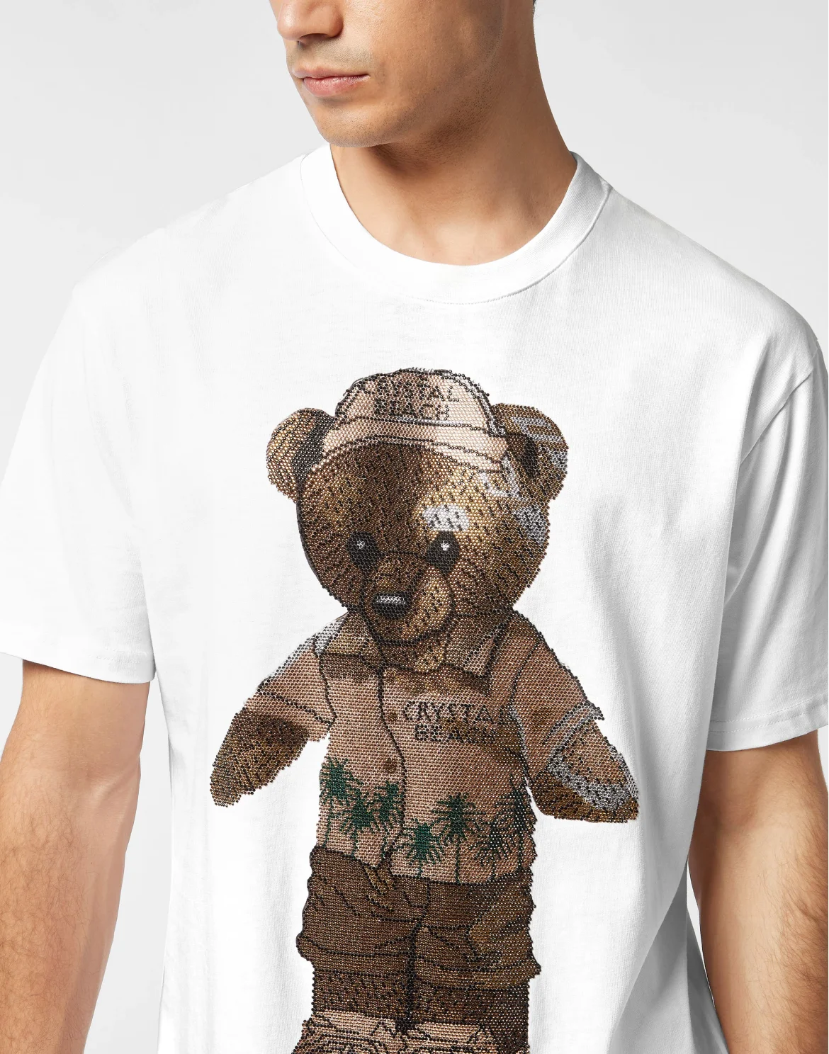 Round Neck T-Shirt Crystal Teddy Bear, цвет: Белый