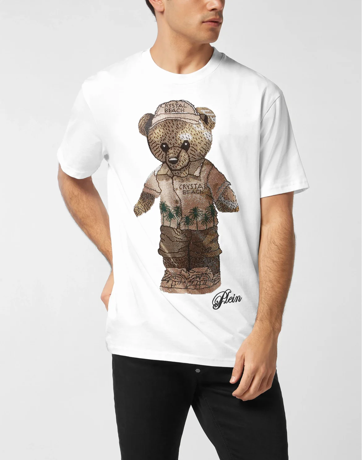 Round Neck T-Shirt Crystal Teddy Bear, цвет: Белый