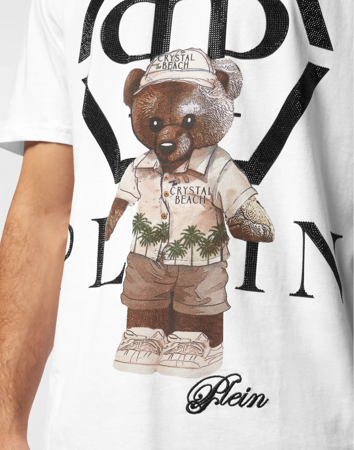 Round Neck T-Shirt Crystal Teddy Bear, цвет: Белый
