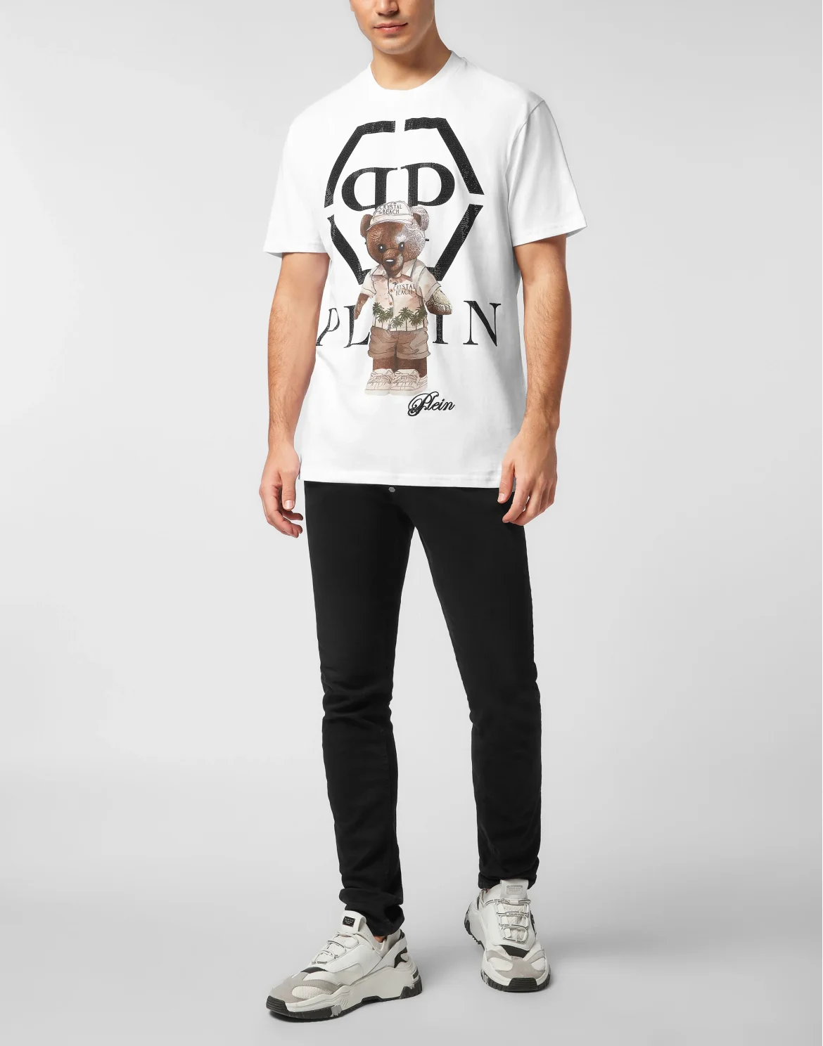 Round Neck T-Shirt Crystal Teddy Bear, цвет: Белый