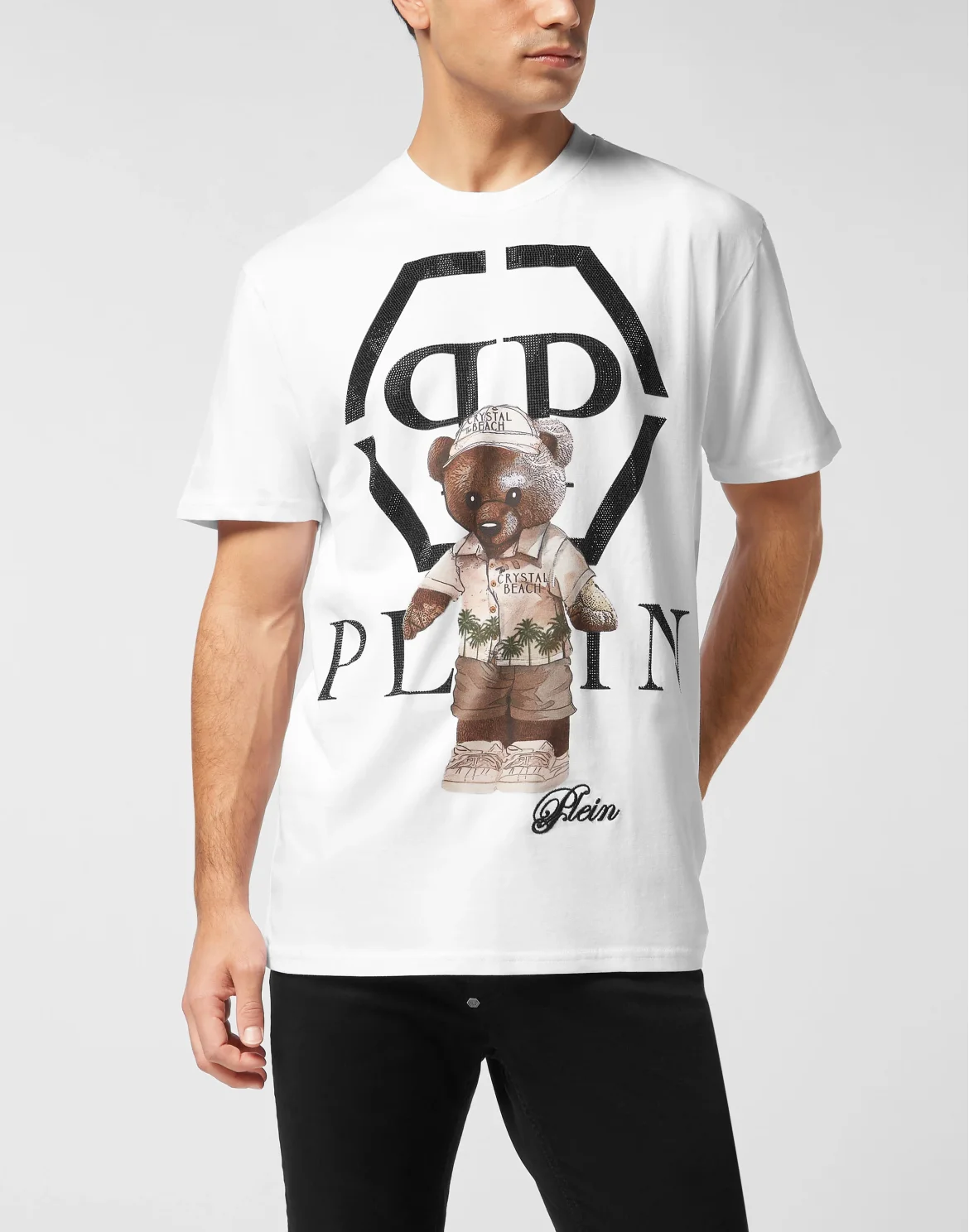 Round Neck T-Shirt Crystal Teddy Bear, цвет: Белый