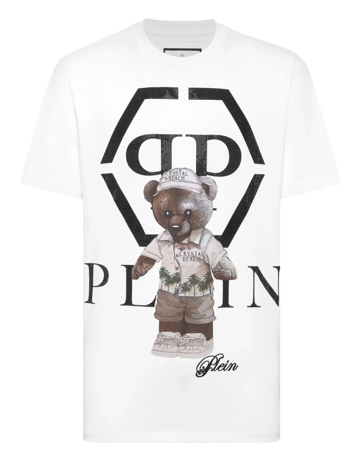 Round Neck T-Shirt Crystal Teddy Bear, цвет: Белый
