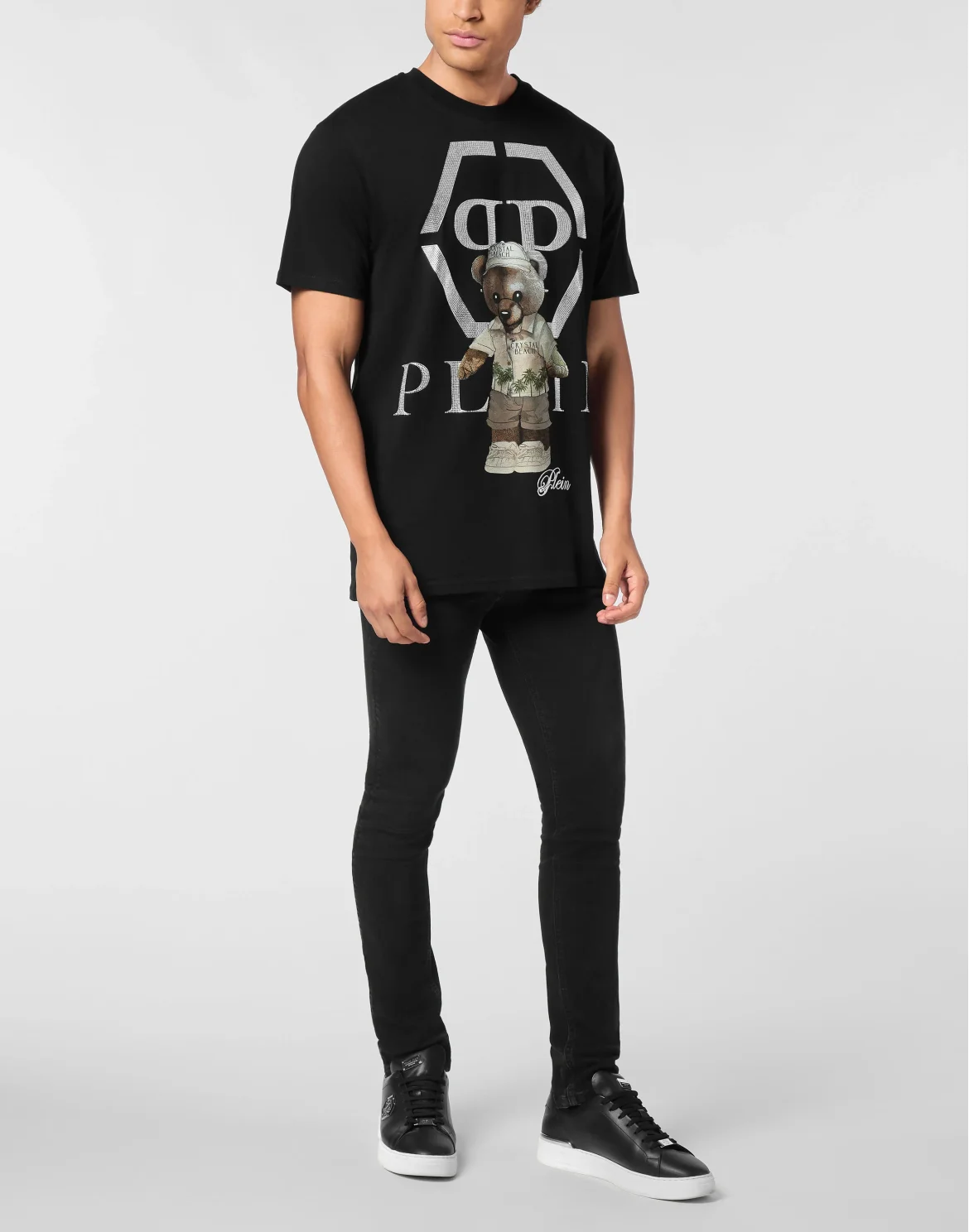 Round Neck T-Shirt Crystal Teddy Bear, цвет: Черный