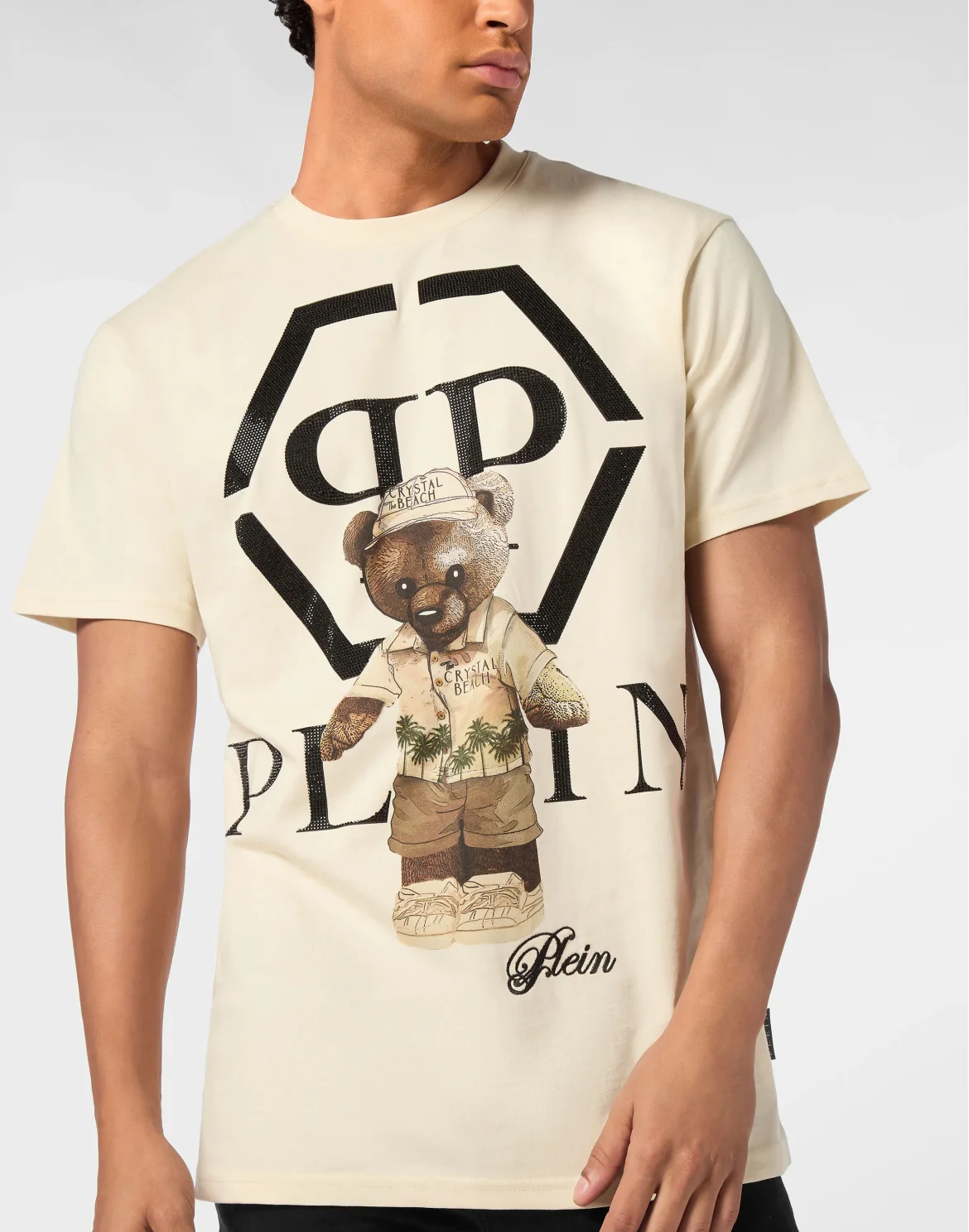 Round Neck T-Shirt Crystal Teddy Bear, цвет: Бежевый