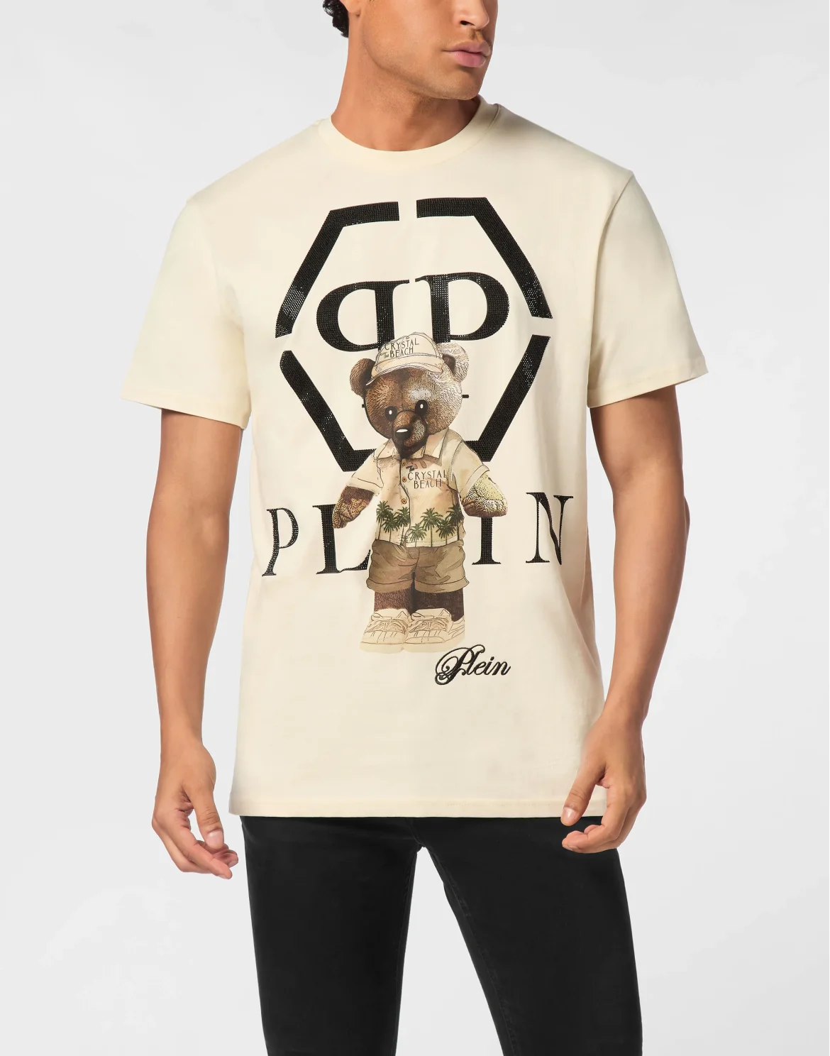 Round Neck T-Shirt Crystal Teddy Bear, цвет: Бежевый