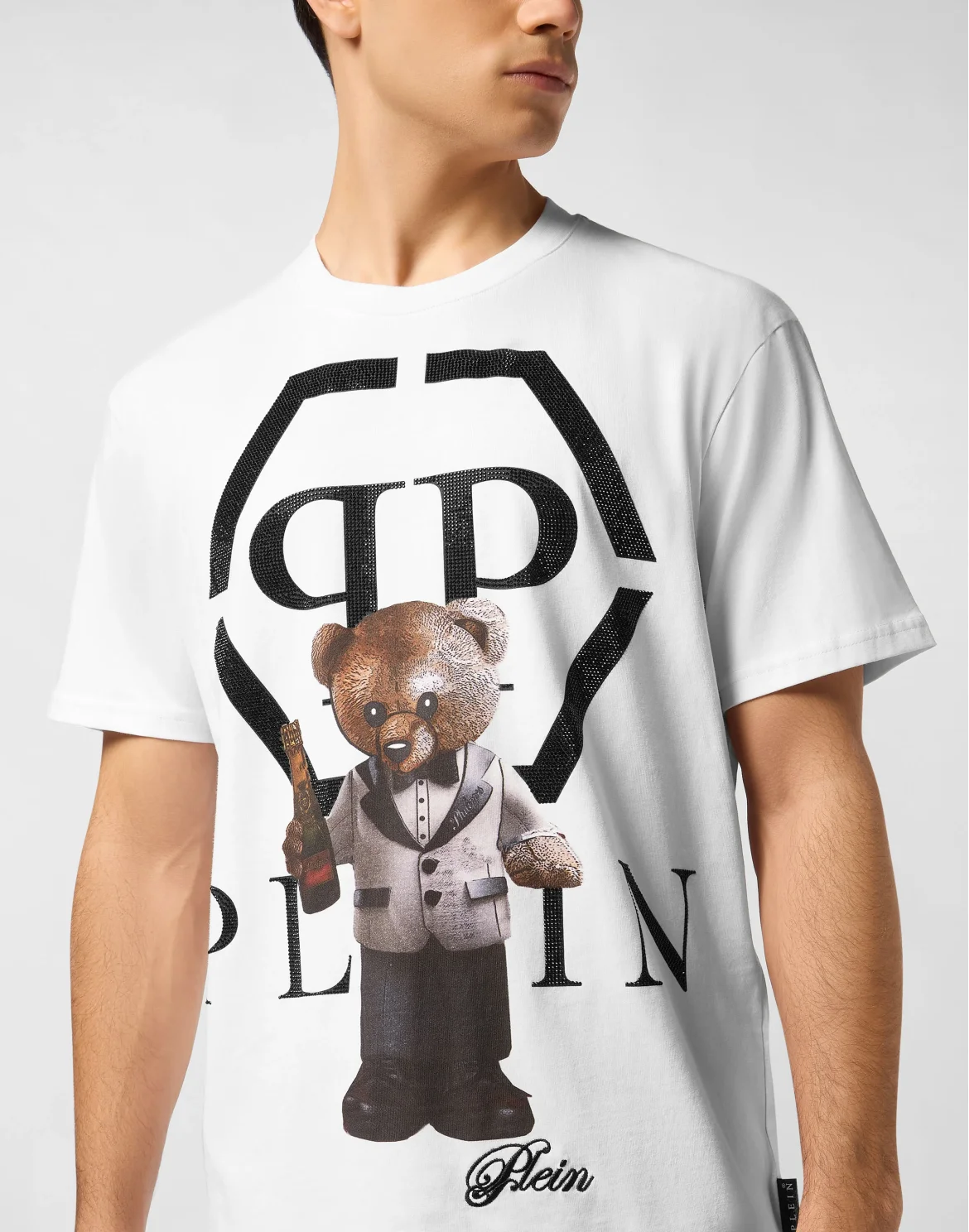 Embroidered Round Neck T-Shirt Teddy Bear, цвет: Белый