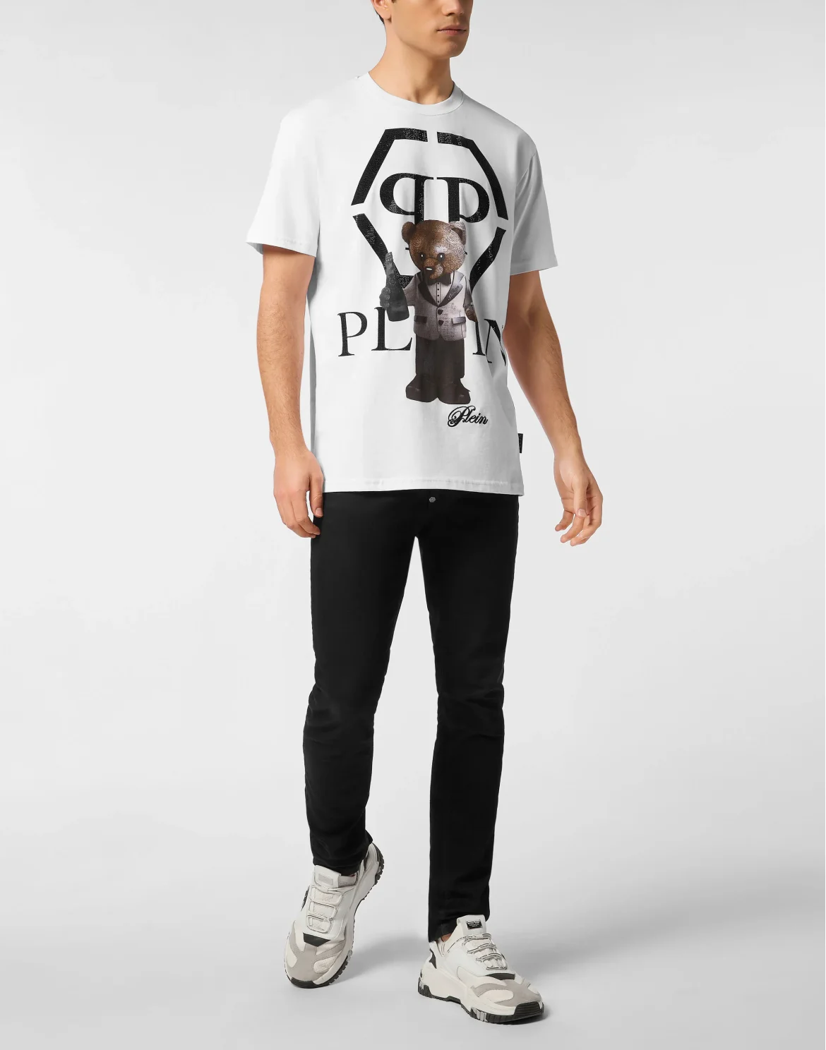 Embroidered Round Neck T-Shirt Teddy Bear, цвет: Белый