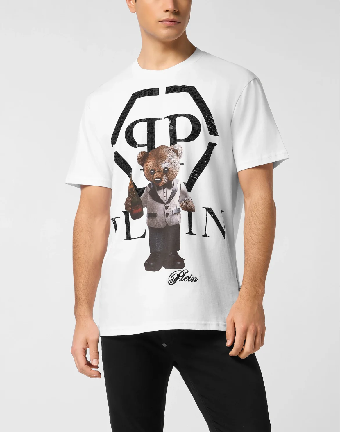 Embroidered Round Neck T-Shirt Teddy Bear, цвет: Белый