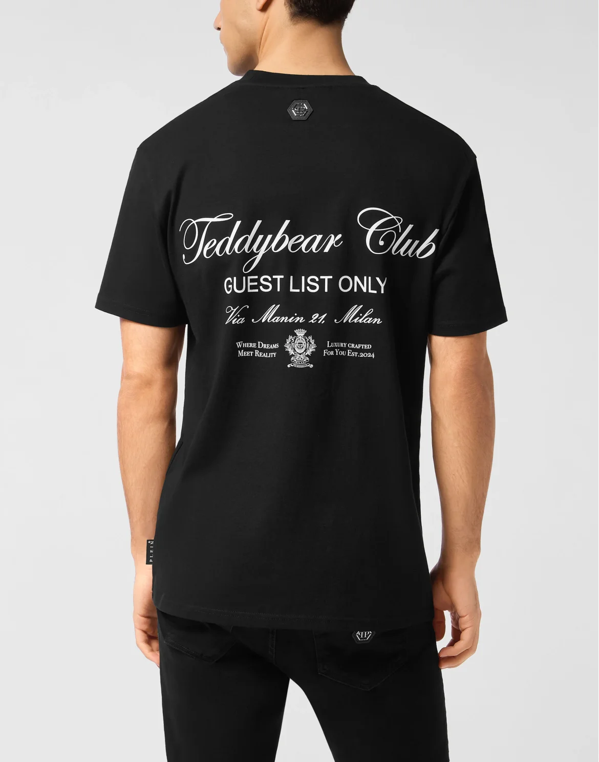 Embroidered Round Neck T-Shirt Strass Teddy Bear, цвет: Черный