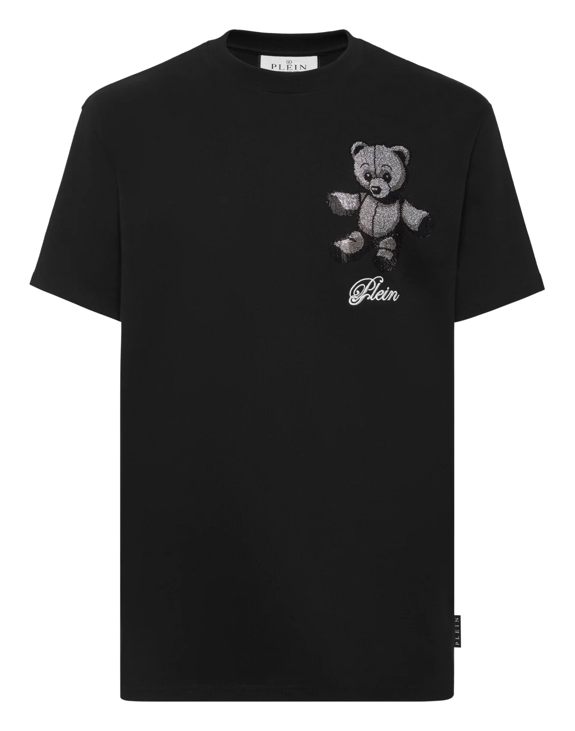 Embroidered Round Neck T-Shirt Strass Teddy Bear, цвет: Черный