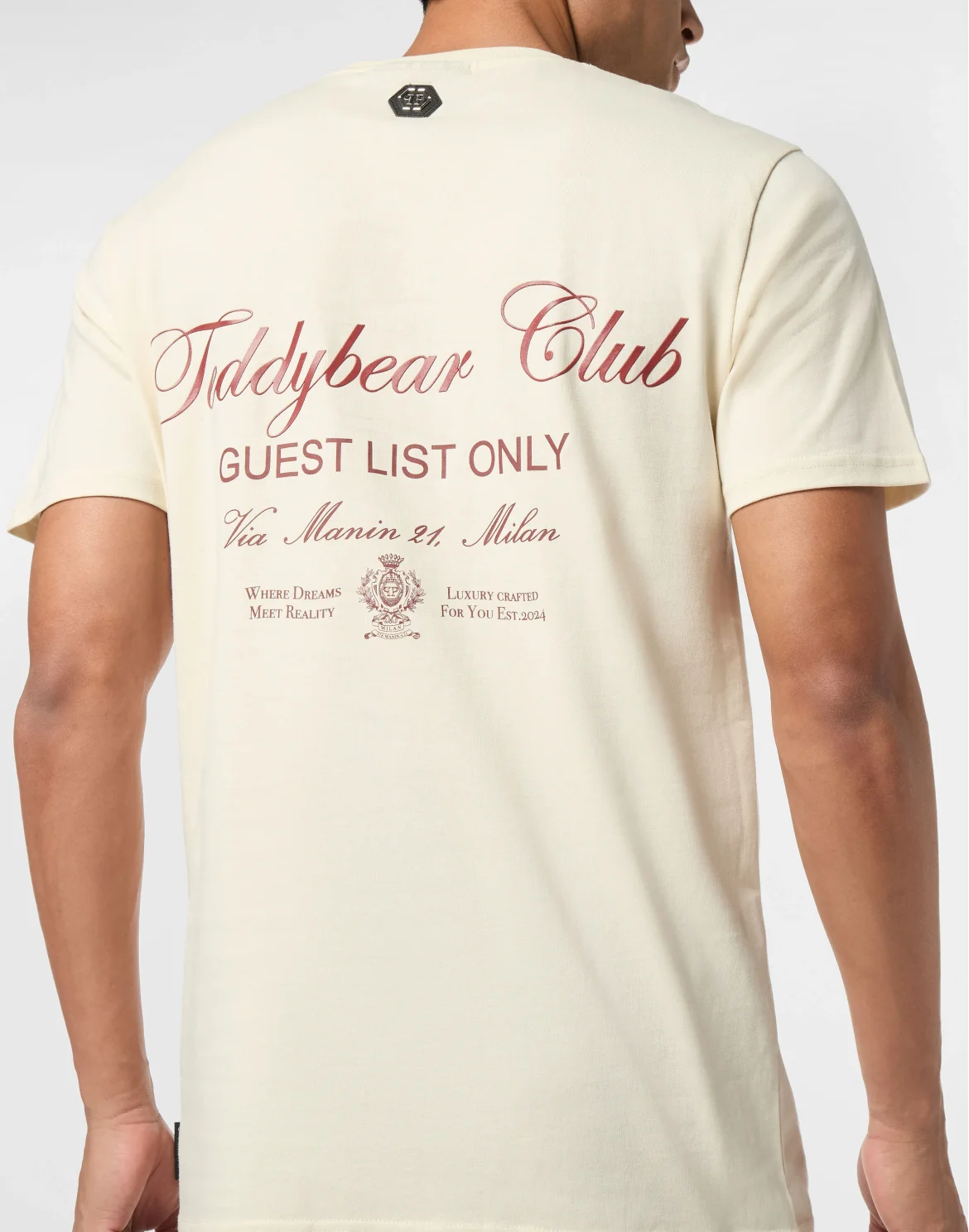 Embroidered Round Neck T-Shirt Strass Teddy Bear, цвет: Бежевый