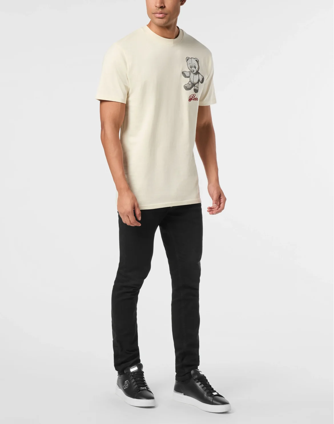 Embroidered Round Neck T-Shirt Strass Teddy Bear, цвет: Бежевый