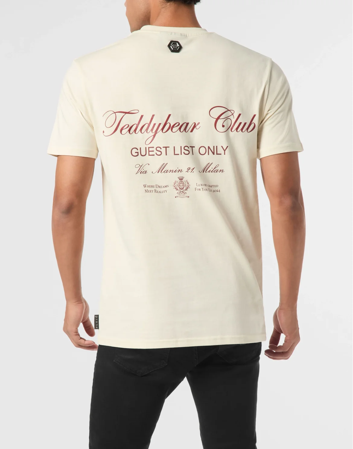 Embroidered Round Neck T-Shirt Strass Teddy Bear, цвет: Бежевый