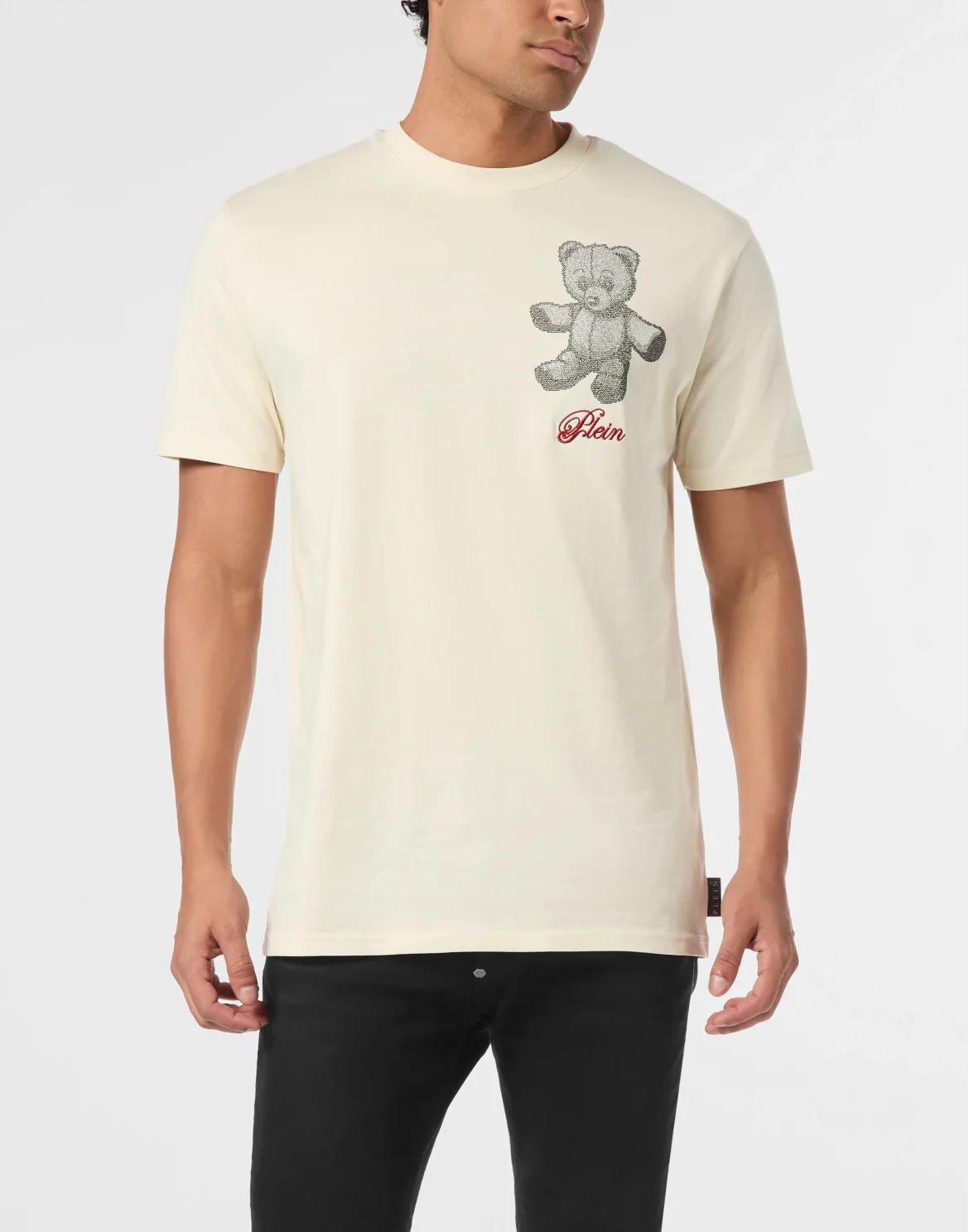 Embroidered Round Neck T-Shirt Strass Teddy Bear, цвет: Бежевый