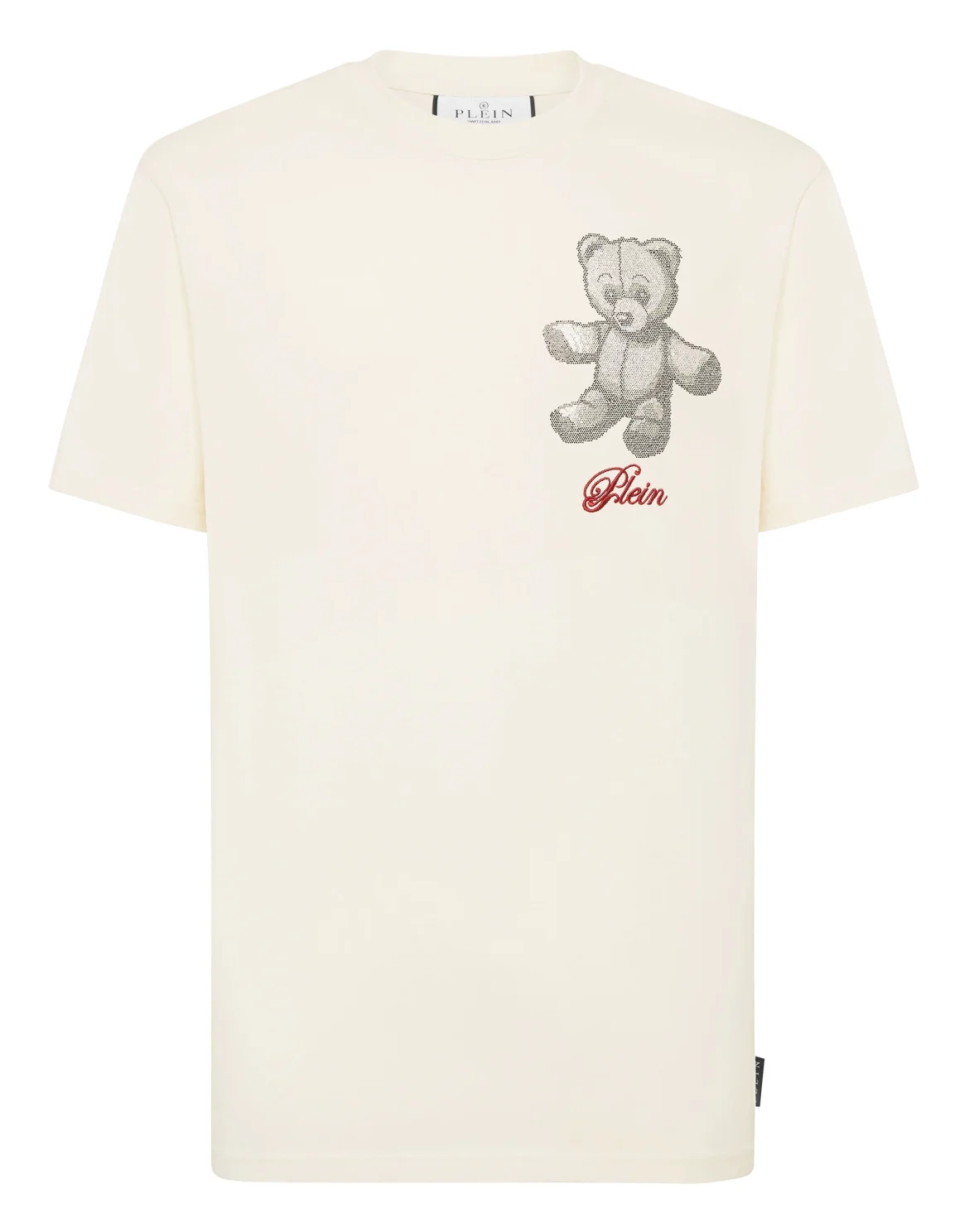 Embroidered Round Neck T-Shirt Strass Teddy Bear, цвет: Бежевый