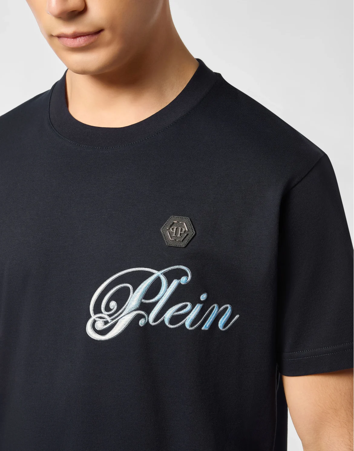 Round Neck T-Shirt Gradient Skull, цвет: Синий