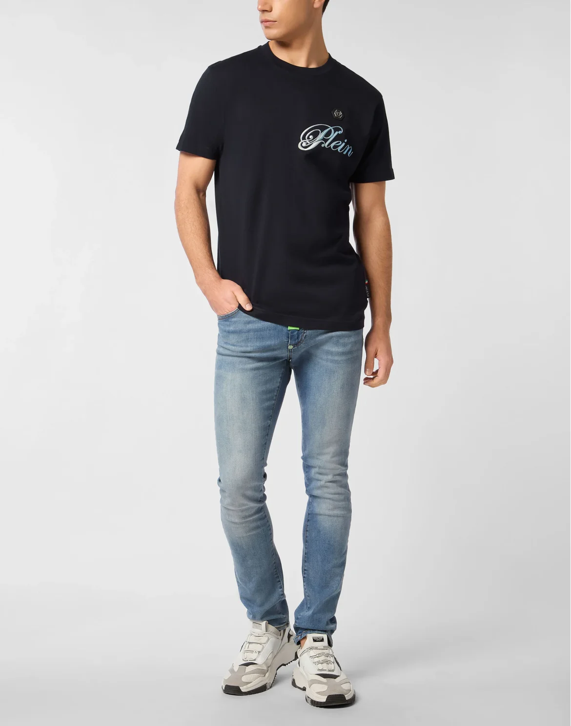 Round Neck T-Shirt Gradient Skull, цвет: Синий