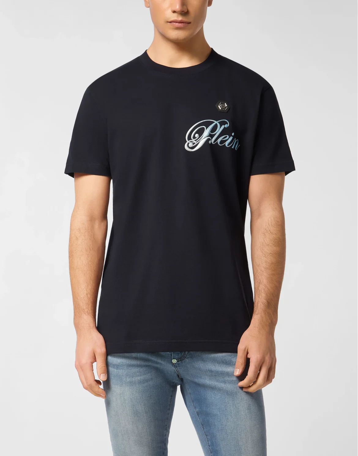 Round Neck T-Shirt Gradient Skull, цвет: Синий
