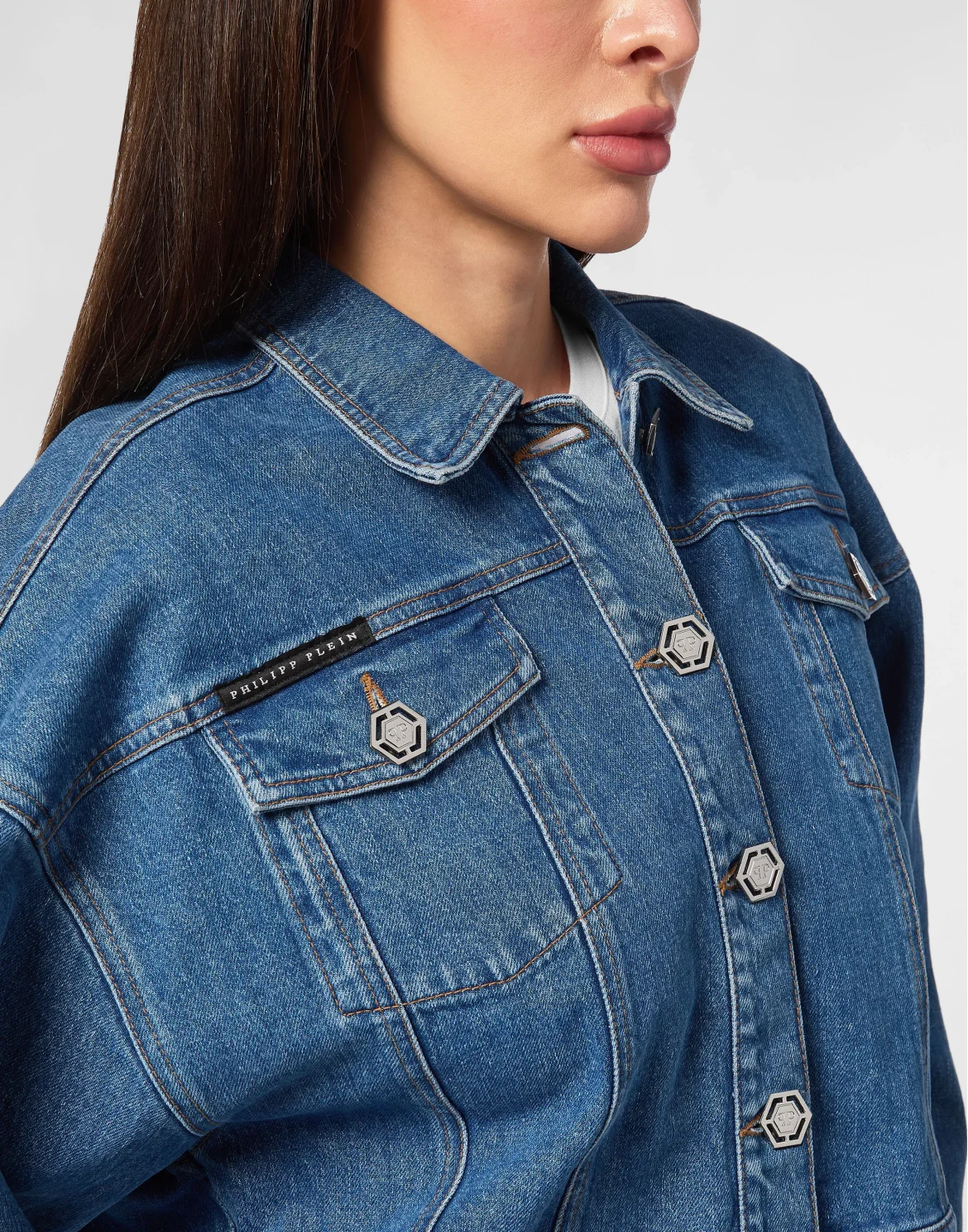 Denim Cropped Jacket Crystal Fringes, цвет: Синий