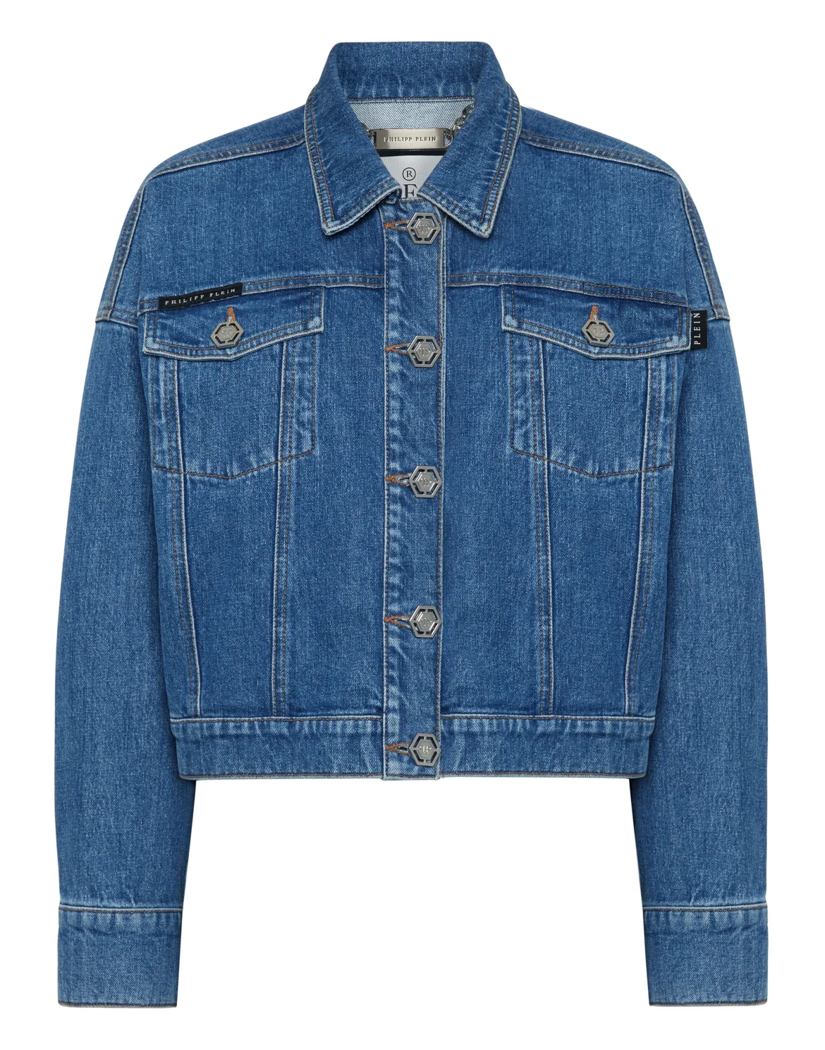 Denim Cropped Jacket Crystal Fringes, цвет: Синий