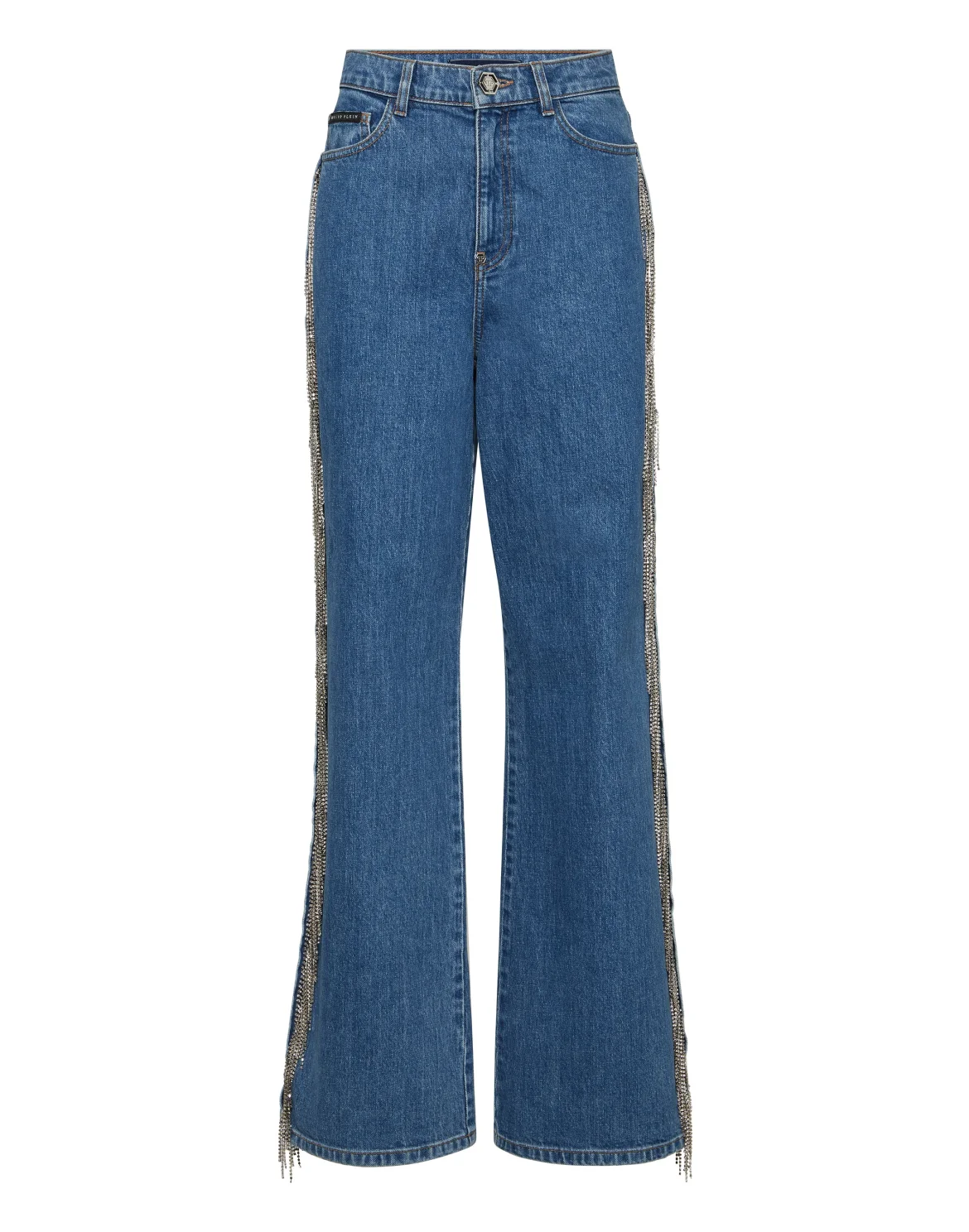 Skater Fit Jeans Crystal Fringes, цвет: Синий