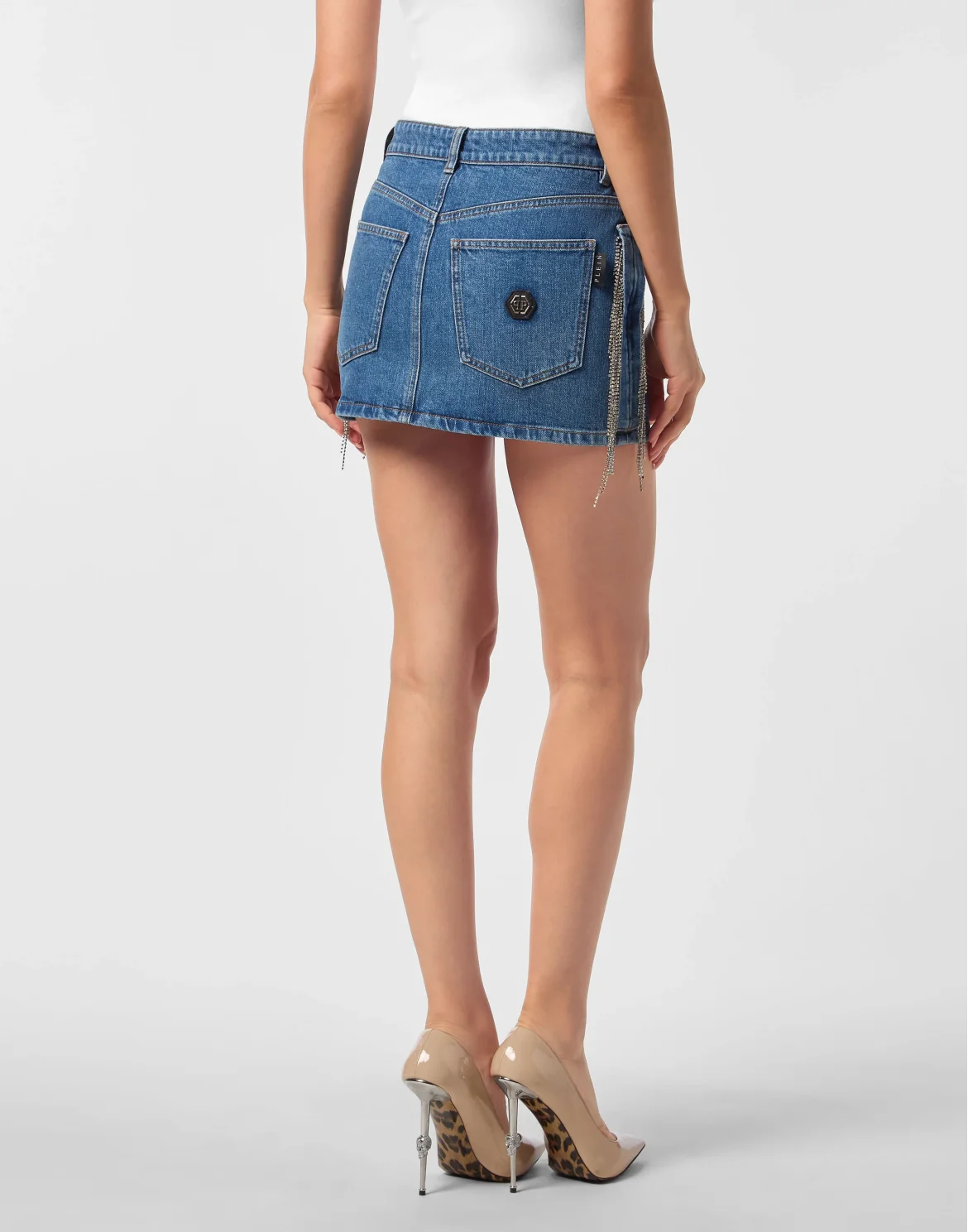 Denim Mini Skirt Crystal Fringes, цвет: Синий