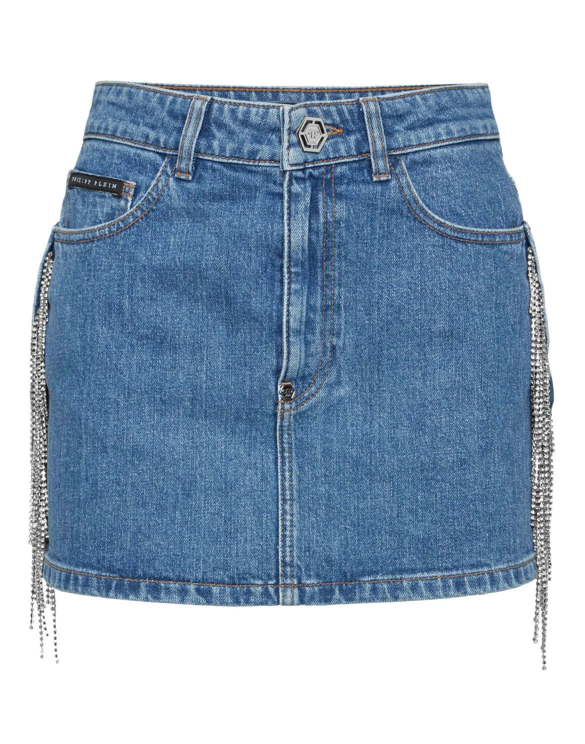 Denim Mini Skirt Crystal Fringes, цвет: Синий