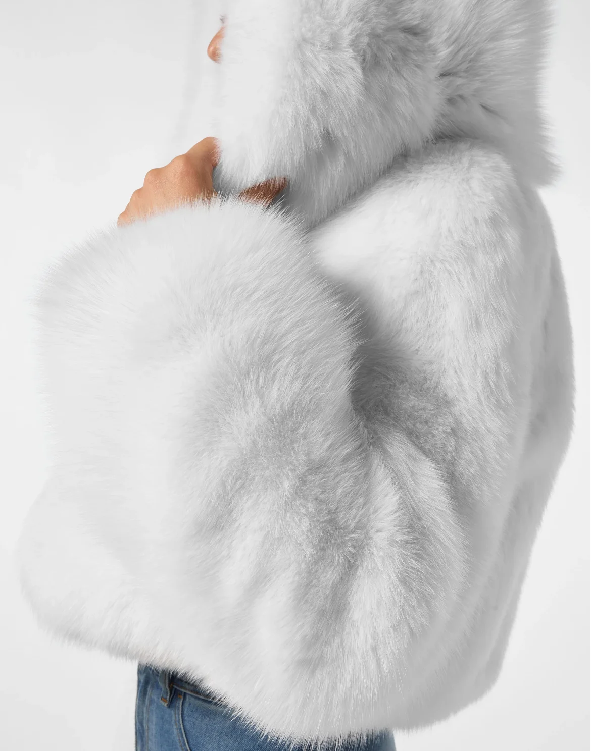 Fox Fur Hooded Short Jacket, цвет: Белый