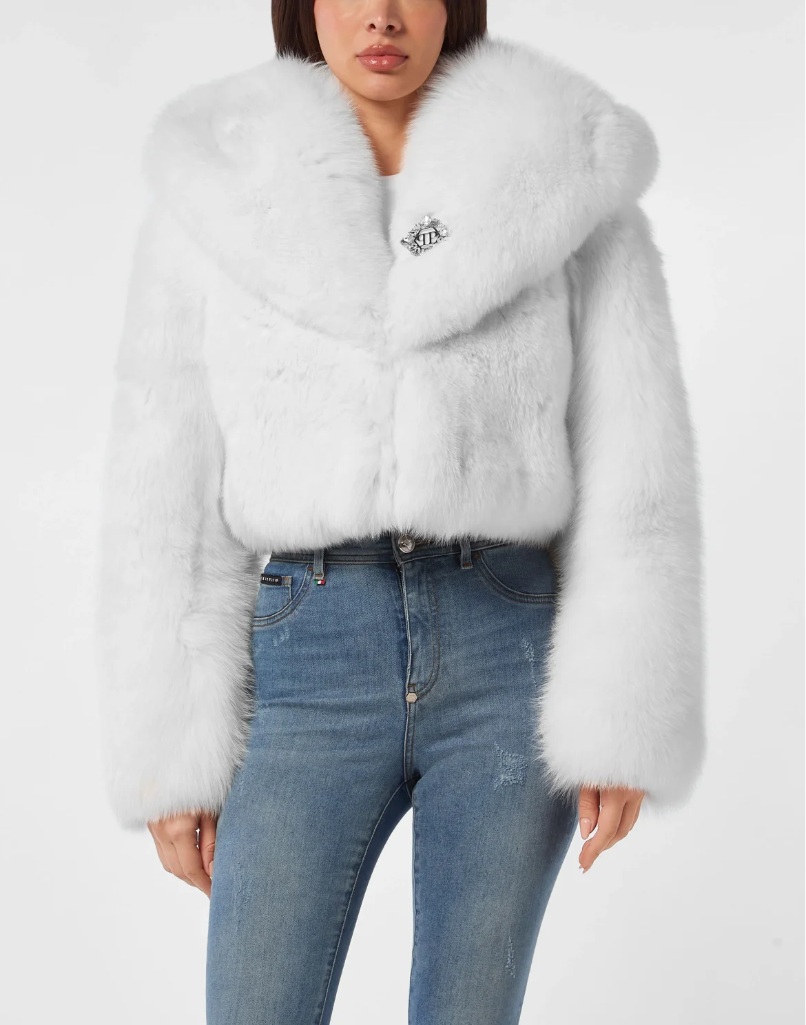 Fox Fur Hooded Short Jacket, цвет: Белый