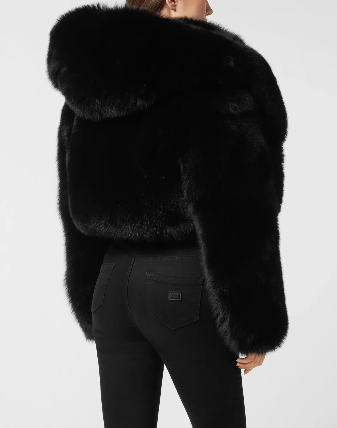 Fox Fur Hooded Short Jacket, цвет: Черный