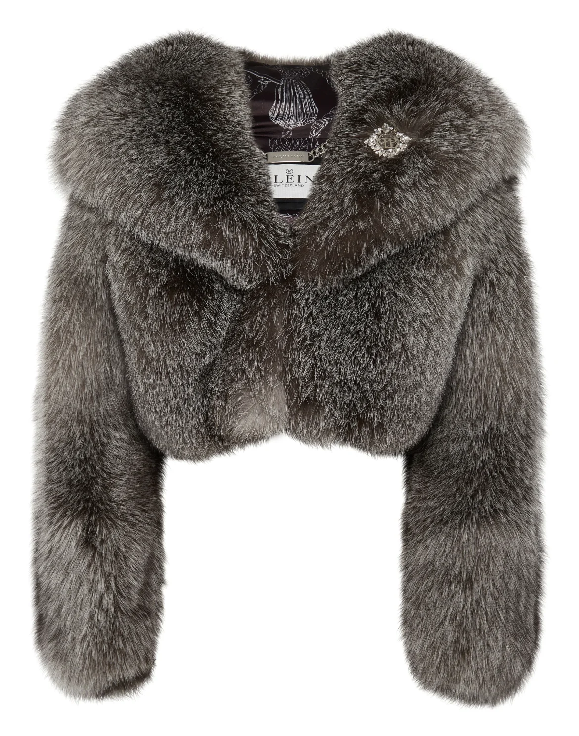 Fox Fur Hooded Short Jacket, цвет: Серый