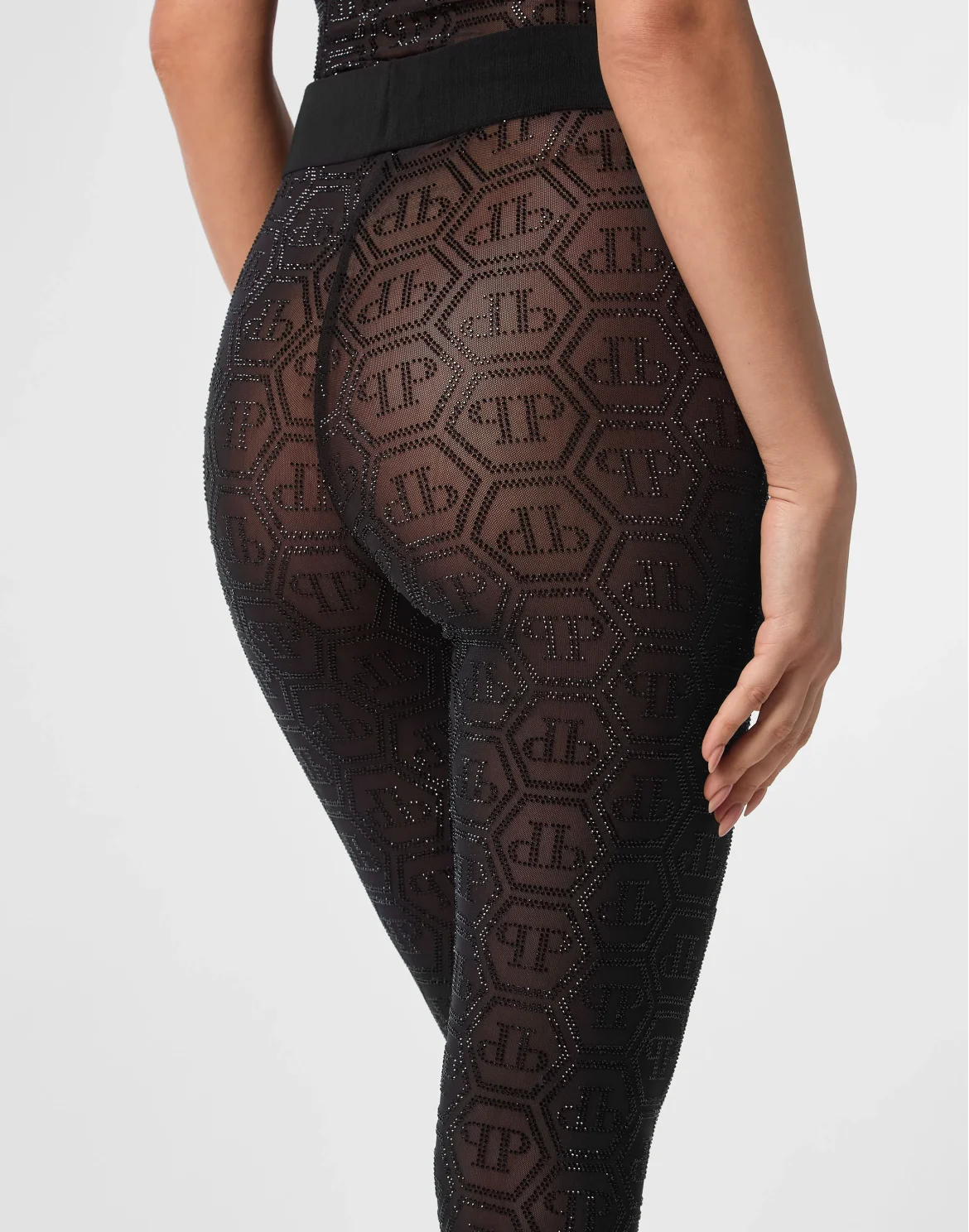 Tulle Leggings Monogram Strass, цвет: Черный